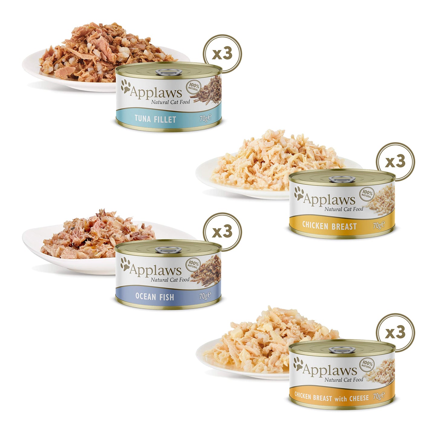 Applaws 100% Natural Wet Cat Food, Pouch Multipack Tuna Selection in Broth, 70 g (12 x 70 g Pouches)