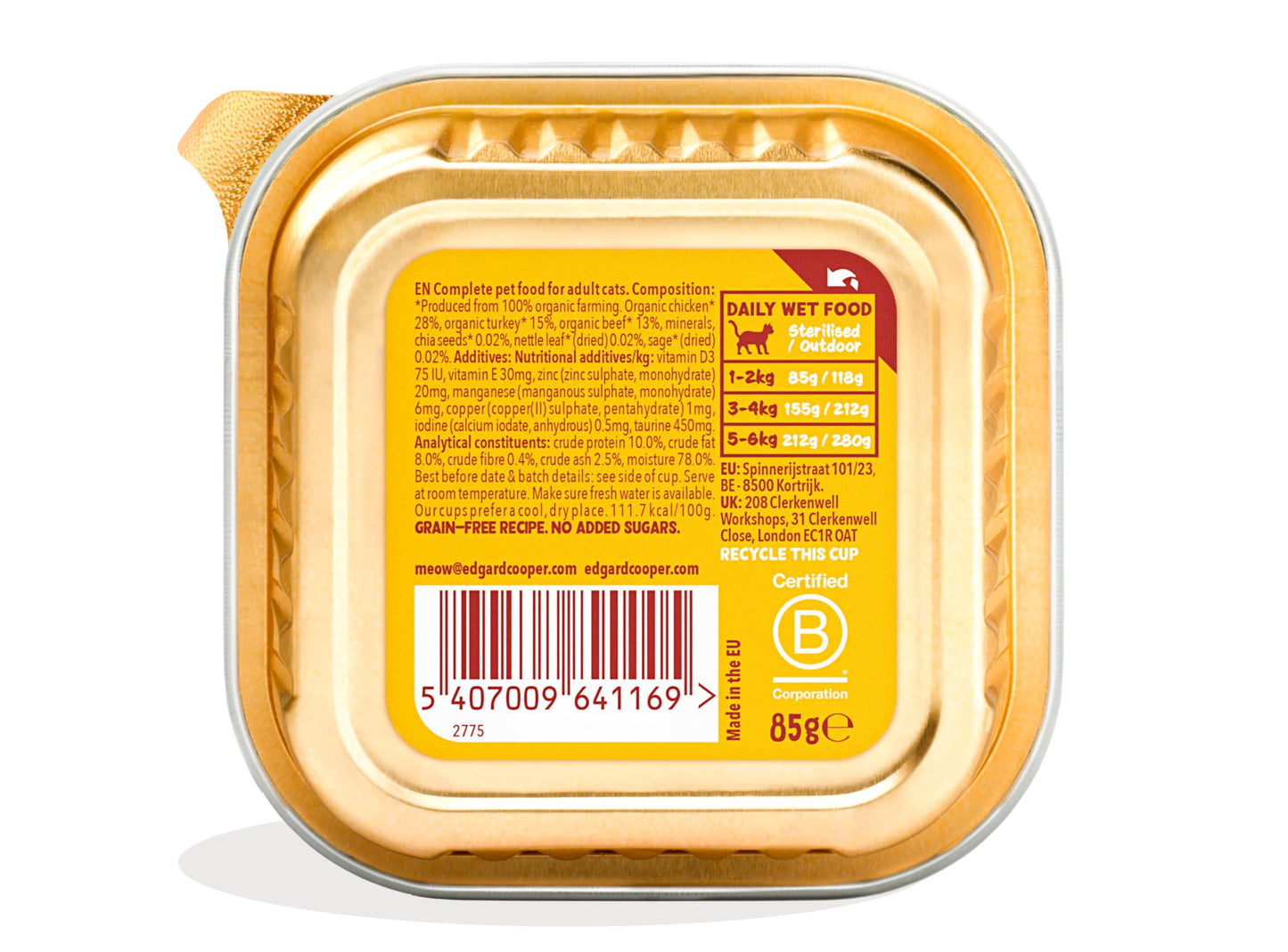 Edgard Cooper Grain Free Wet Cat Food Pate for Adult Cats (Salmon&Chicken 16 x 85g), Natural Cat Food in Cup for Sterilized or Active Cats, Fresh Meat, No Added Sugar