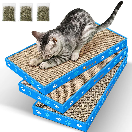 Petslucent Cat Scratching Board, Corrugate Cat Scratcher for Indoor Cats with Box, Cat Scratch Pad with Catnip, Cardboard Cat Scratcher Double-Sided Usability (1PCS)