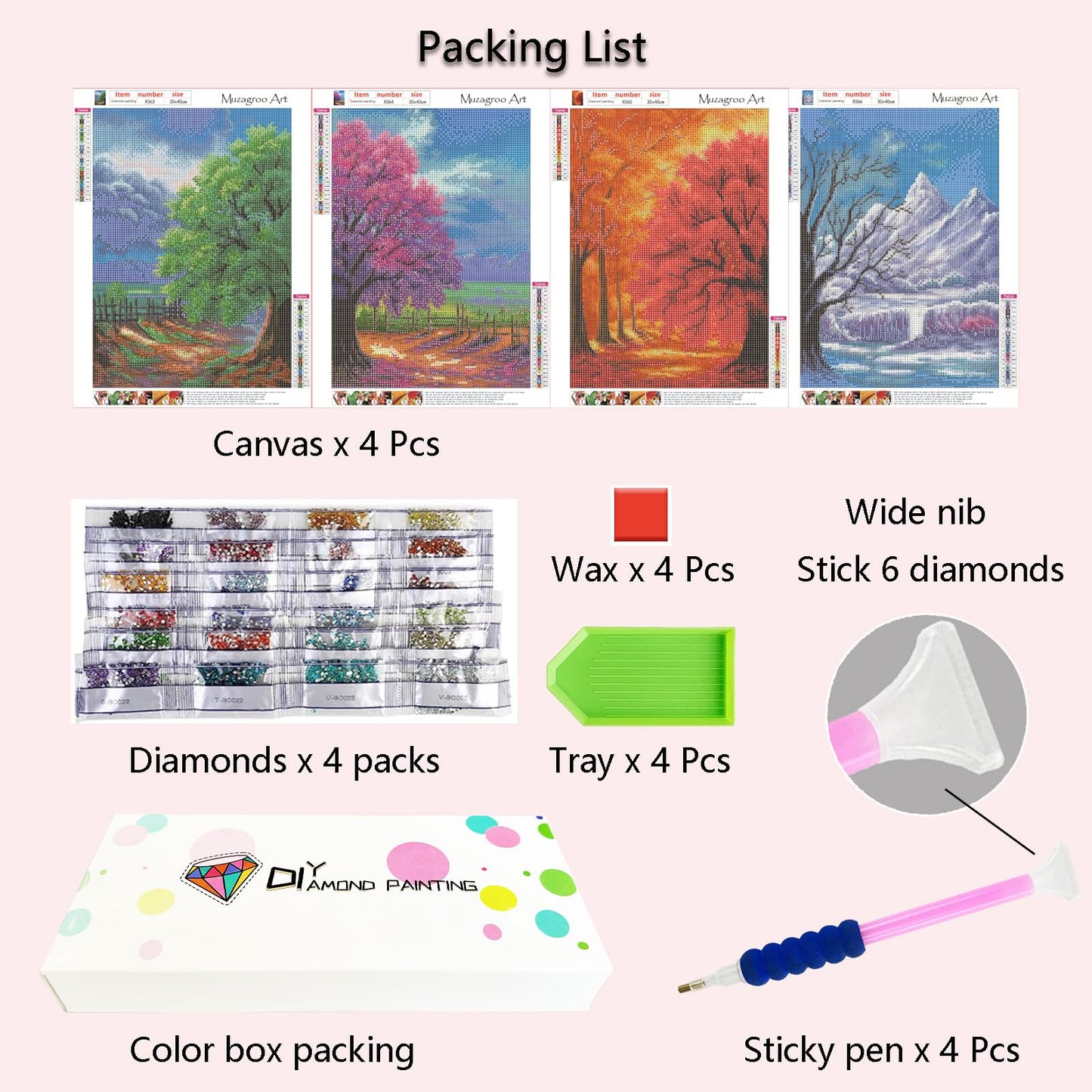 Muzagroo Art 5D Diamond Painting Kits for Adults, DIY Diamond Art Kits for Beginners, Turtle Diamond Dot Kits Gem Arts and Crafts for Living Room, Gem Painting Bedroom 4 PCS Wall Art