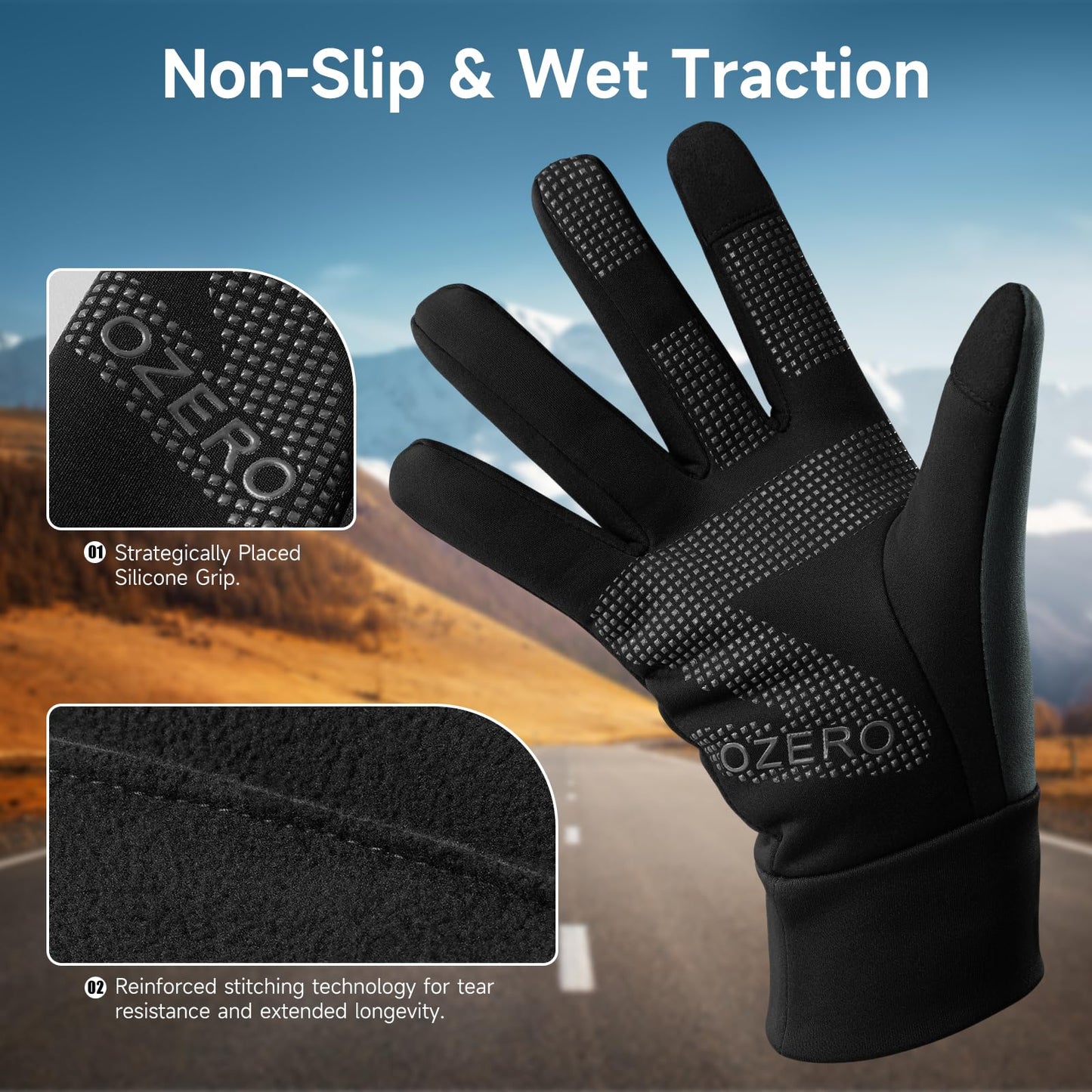 OZERO Thermal Gloves Touch Screen, Water Resistant Windproof Winter Gloves for Running Cycling Driving Hiking Biking Riding Outdoor for Men Women