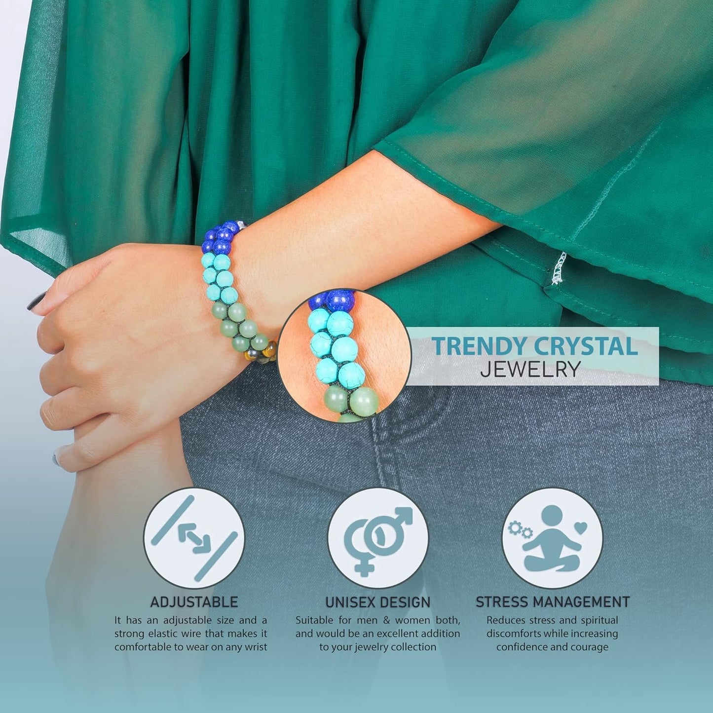 JAGPAROVA Chakra Bracelet - Good Luck Crystals - Gemstone Bracelets - Crystals Bracelet - Beaded Bracelets - Crystals And Gemstones - Chakra Crystal Bracelet - Reiki Gifts (seven chakra Double layer)