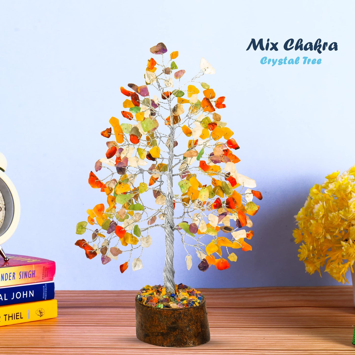 Tree of Life Gemstone Bonsai - Artificial Home and Office Decor, Spiritual Gift With Chakra Stones, Love Stone, Positive Energy - Crystal Rose Quartz