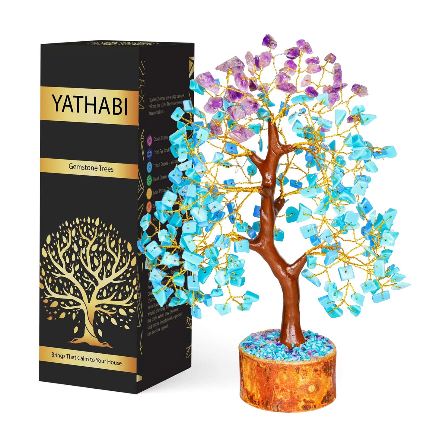 Tree of Life Gemstone Bonsai - Artificial Home and Office Decor, Spiritual Gift With Chakra Stones, Love Stone, Positive Energy - Crystal Rose Quartz