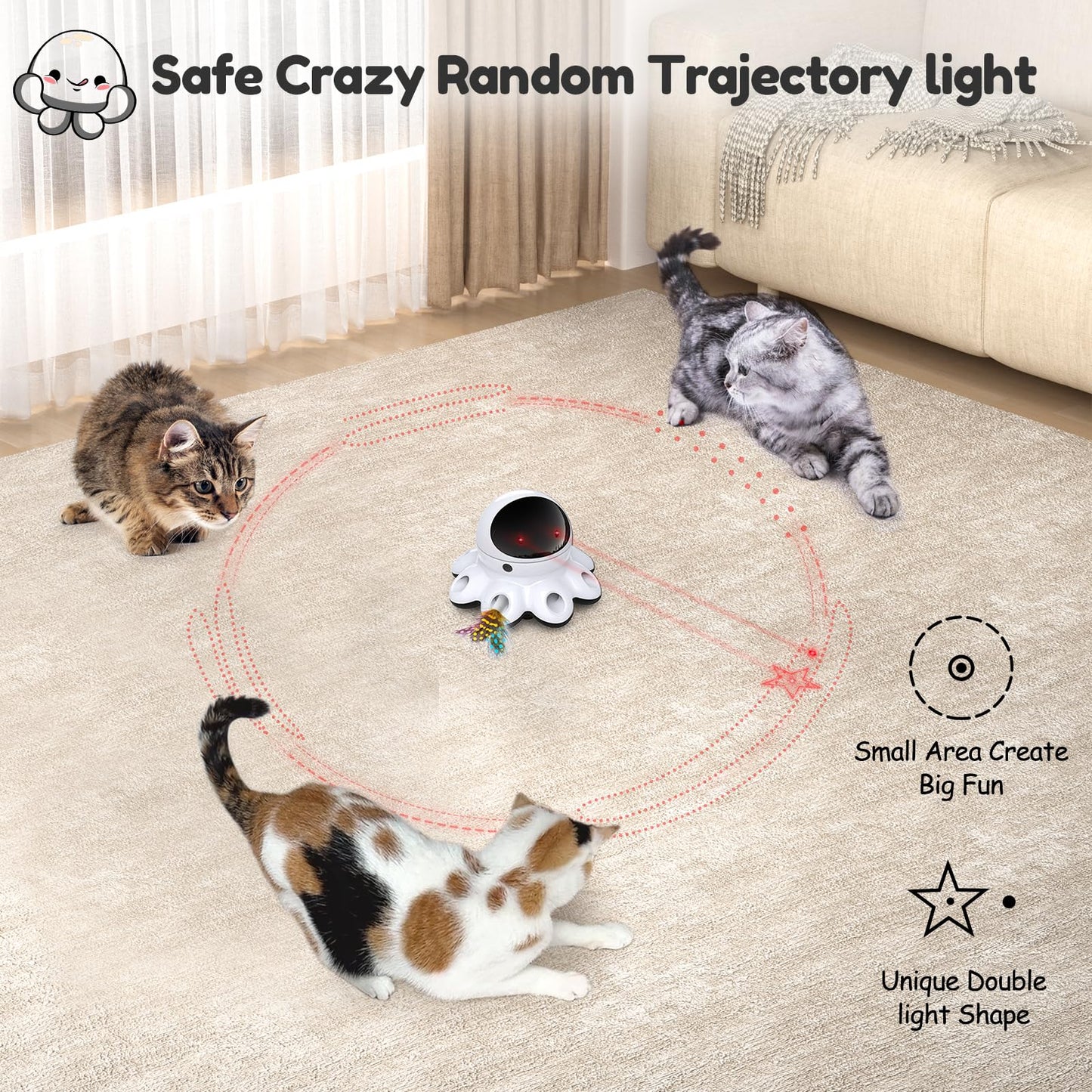 GoldenSun Cat Toy, 2-in-1 Interactive Cat Toys for Indoor Cats, Automatic Cat Toy, 8 Holes Mice Whack A Mole Moving Feather, USB Rechargeable Electronic Kitten Toys for All Breeds Black