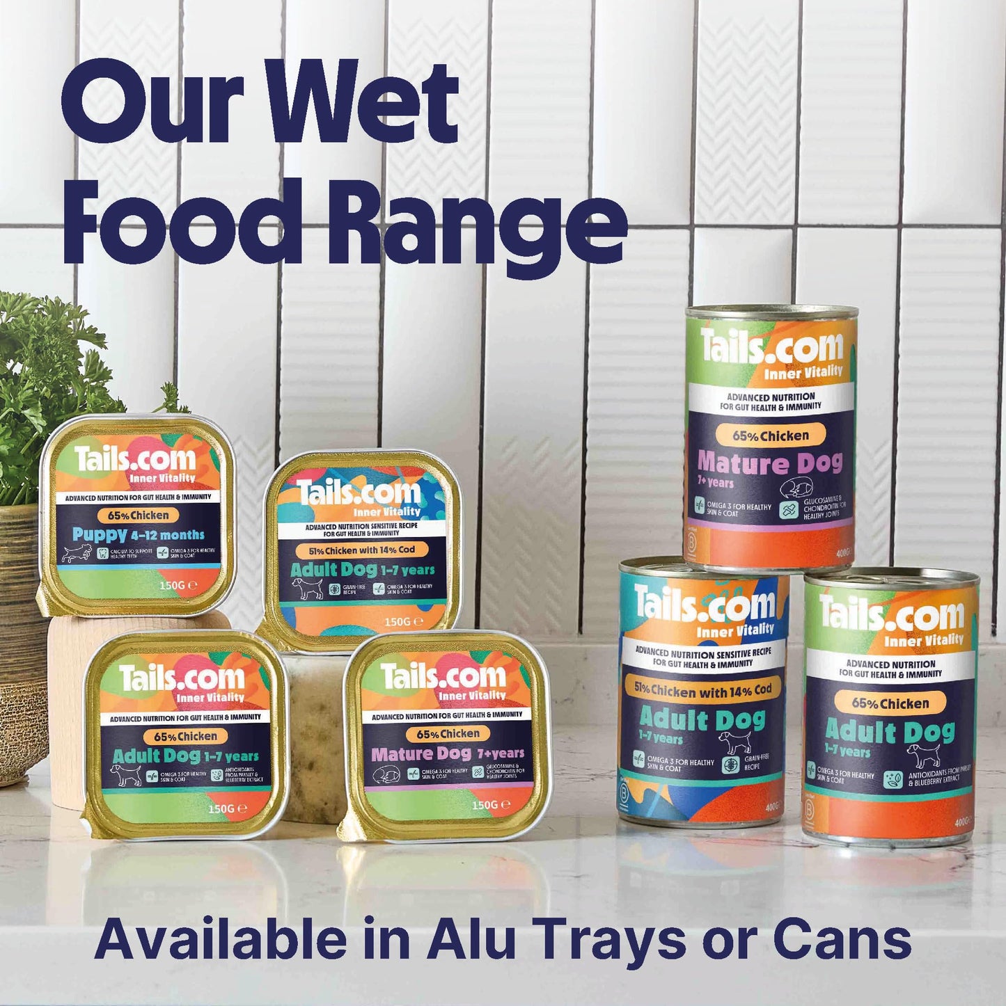 Tails.com Inner Vitality - Wet Dog Food Tray Sensitive Adult Chicken & Cod 11 x 150g - 1-7 yrs - Grain free recipe - Source of Omega 3 to support healthy skin & coat