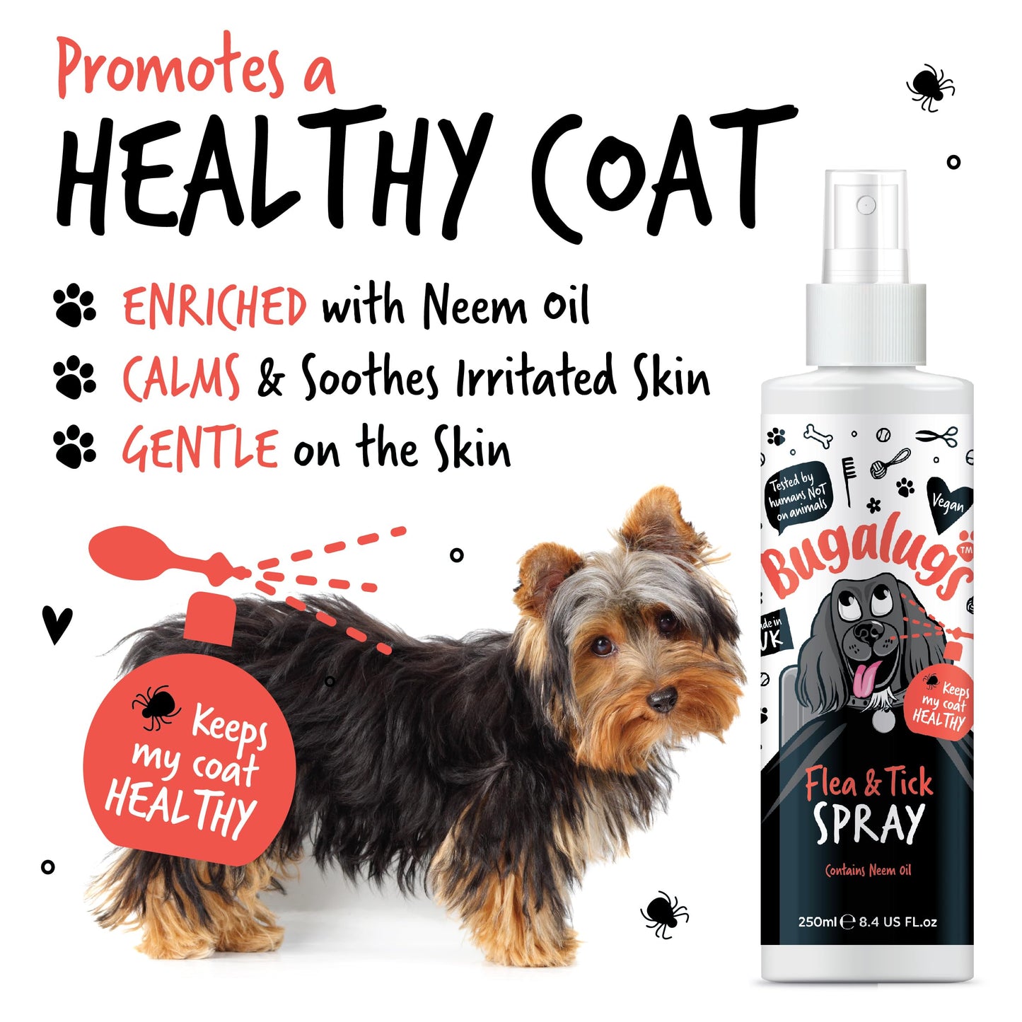 Flea and Tick Dog Shampoo by Bugalugs, Works on Smelly Puppies & Dogs, Contains Neem Oil PH Balanced Vegan Used by Professional Groom (Shampoo 500ml)
