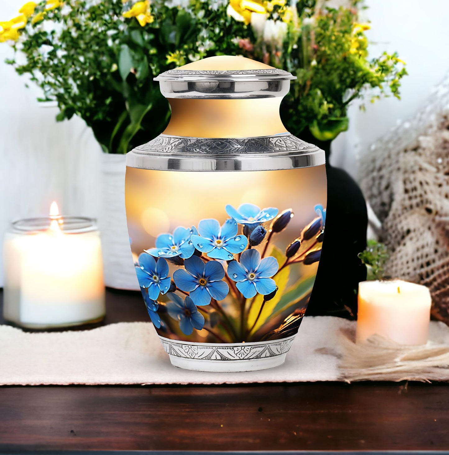 PARUHAS Cremation Forget Me Not Flower Urn - Urns for Ashes Adult Female & Dad Male - Funeral Urns Fopr Human Ashes - Burial Urns for Adult Human Ashes - Unique Urns for Human Ashes (Size - 10inch)