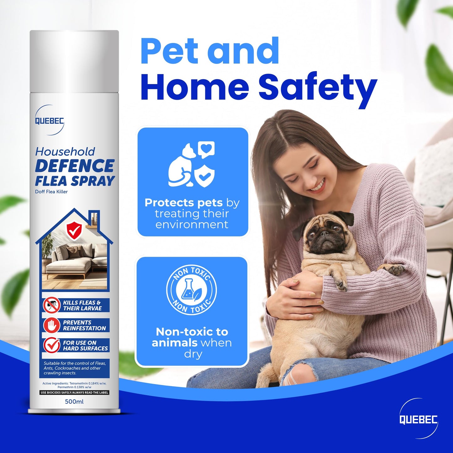 Quebec Household Flea Spray for the Home – Powerful Flea & Pest Control for Home, Effective Against Fleas, Ticks, Bed Bugs, Ants & Insects Long-Lasting Safe for Indoor Use Easy Application – 500ML (1)