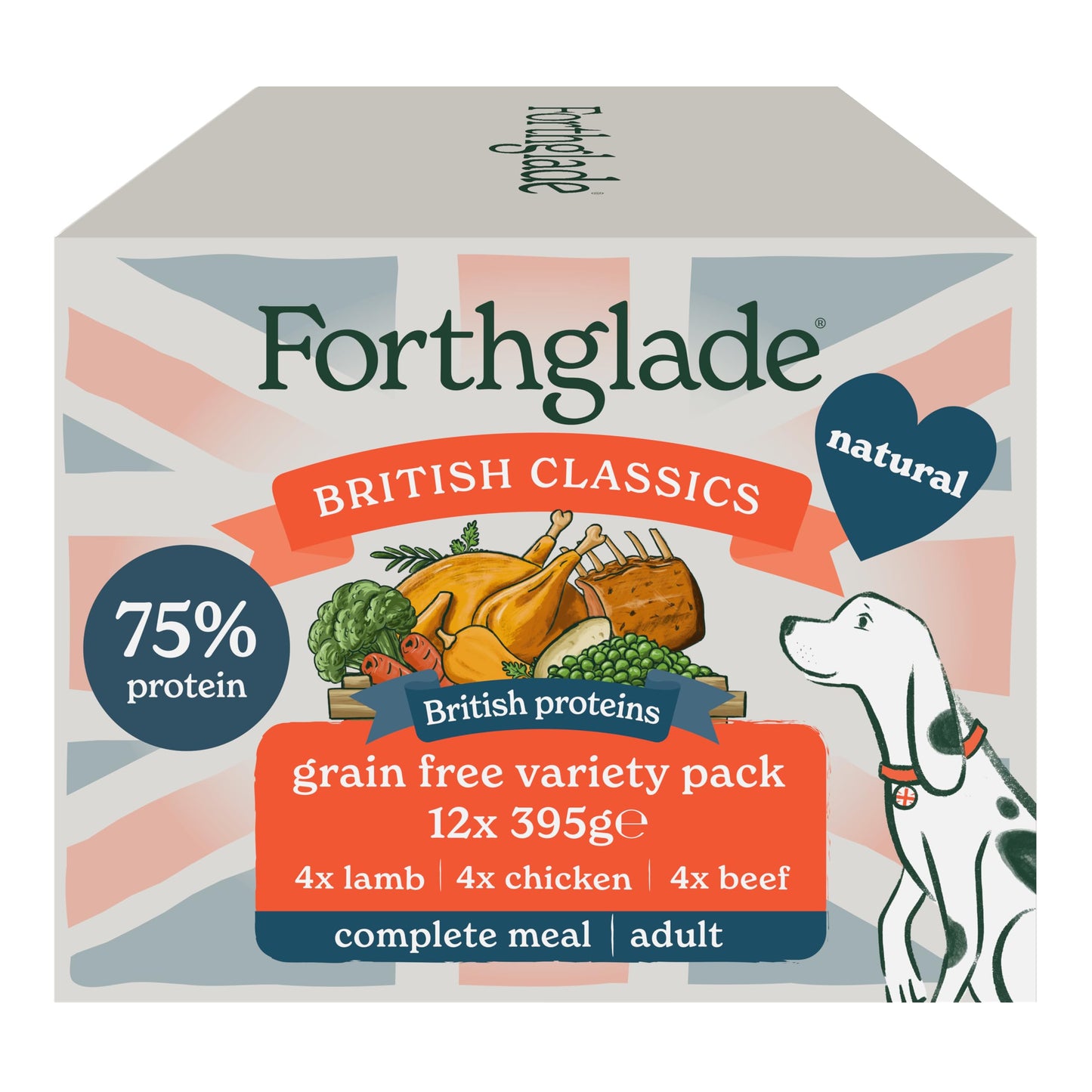 Forthglade British Classics Wet Dog Food Variety Pack (12 x 395g Trays) - Grain Free & Hypoallergenic Dog Food, Adult 1 Year+, Chicken, Lamb and Beef with Vegetables, Stomach Sensitive Meals