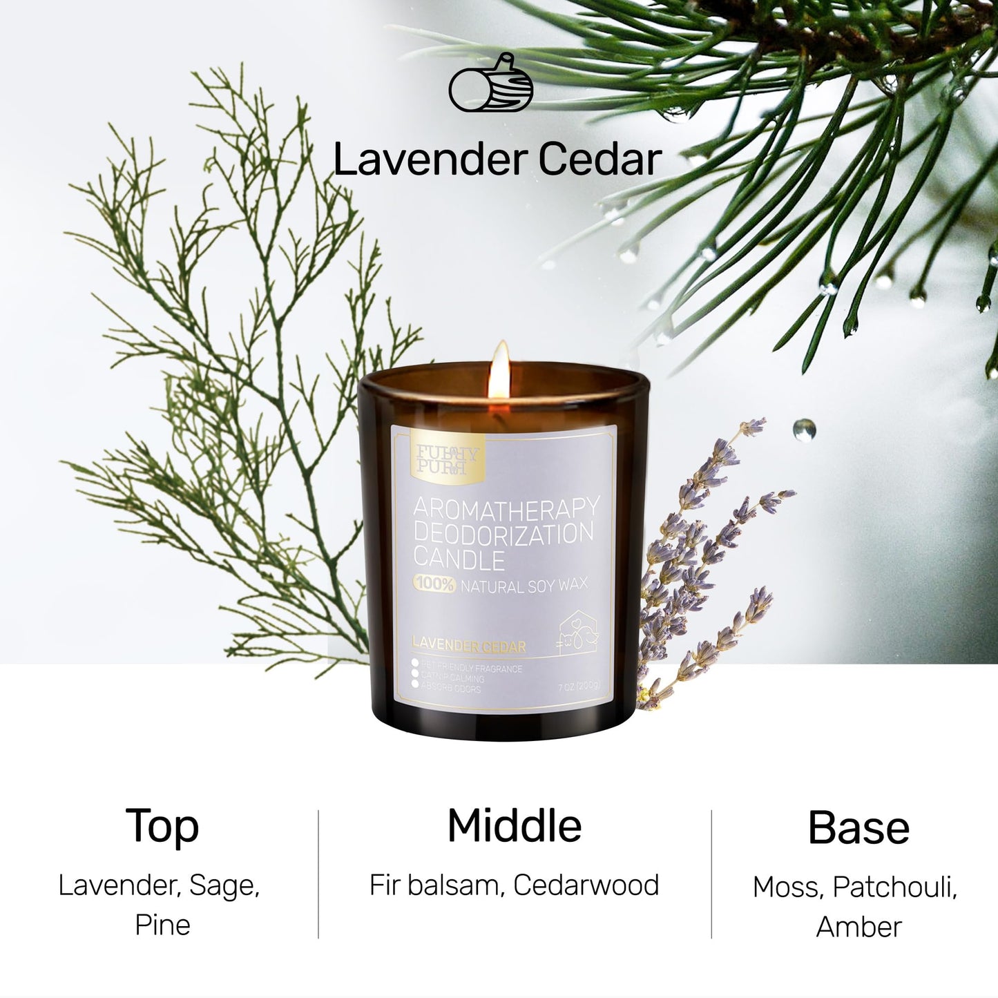 Furry Purr Pet Odor Eliminator Candle, Natural Soy Wax Candles with Catnip Essential Oil, Pet-Friendly Candles for Home Scented, Pet Lover Gifts, 60-Hour Burn Time, Lily of The Valley Fragrance, 7 oz