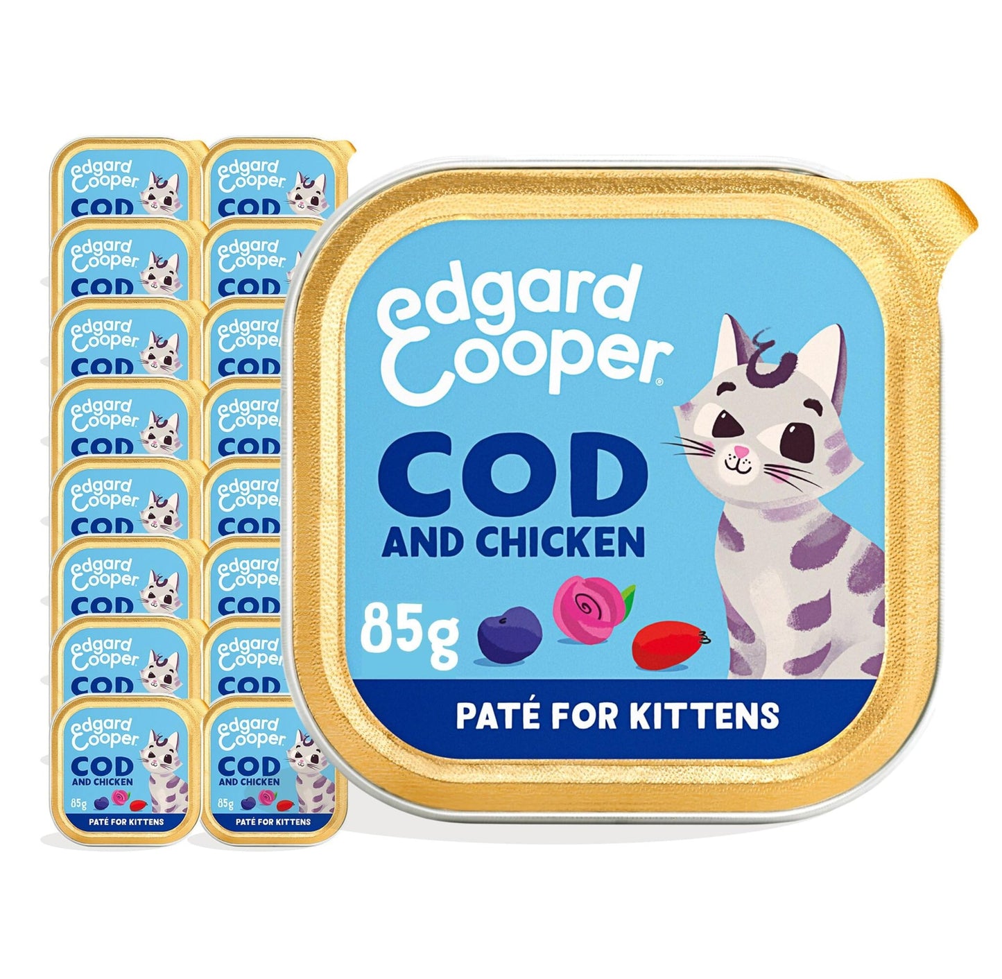 Edgard Cooper Grain Free Wet Cat Food Pate for Adult Cats (Salmon&Chicken 16 x 85g), Natural Cat Food in Cup for Sterilized or Active Cats, Fresh Meat, No Added Sugar