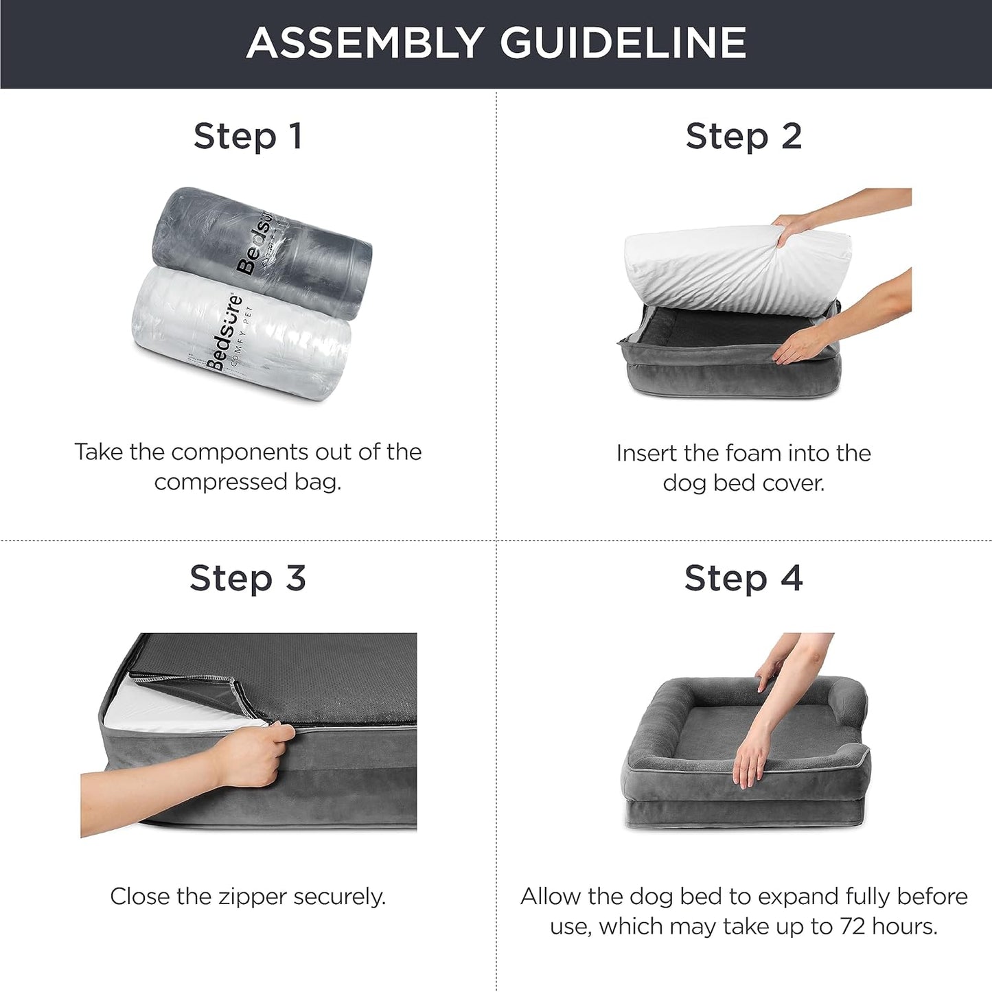 Bedsure Dog Sofa Bed Extra Large - Washable Orthopedic Dog Beds and Couch with Removable Flannel Zipper Cover, XL Plus Waterproof Human Dog Bed for Adults, Squre Pet Bed
