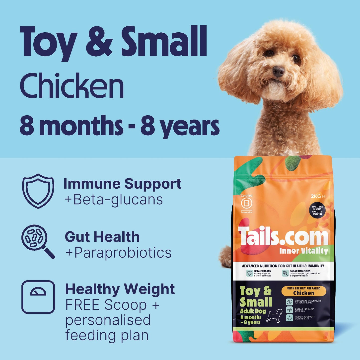 Tails.com Inner Vitality - Dry Dog Food Medium & Large Adult Chicken 2kg - 1-7 yrs - Source of glucosamine & chondroitin to support healthy joints