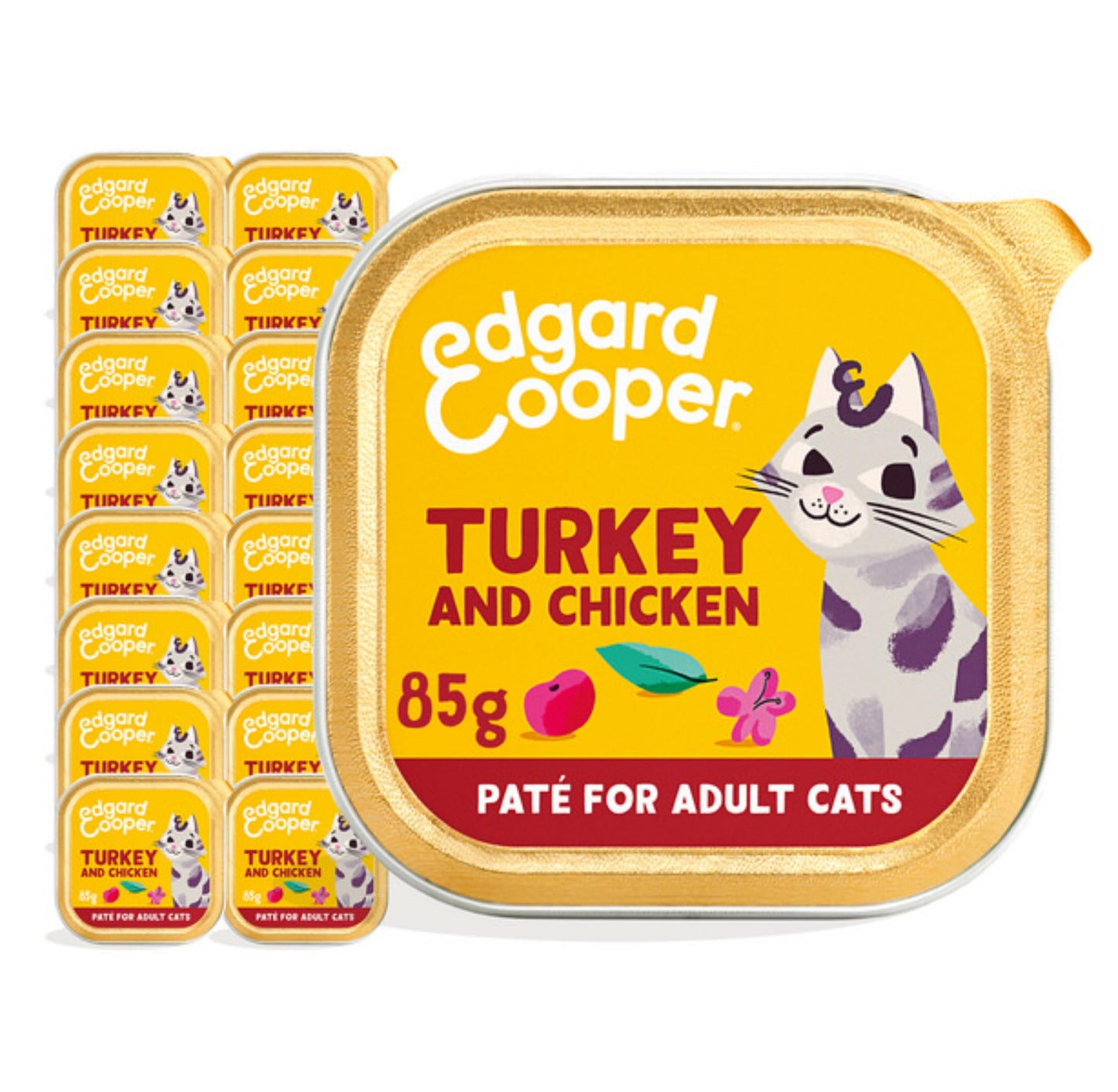 Edgard Cooper Grain Free Wet Cat Food Pate for Adult Cats (Salmon&Chicken 16 x 85g), Natural Cat Food in Cup for Sterilized or Active Cats, Fresh Meat, No Added Sugar