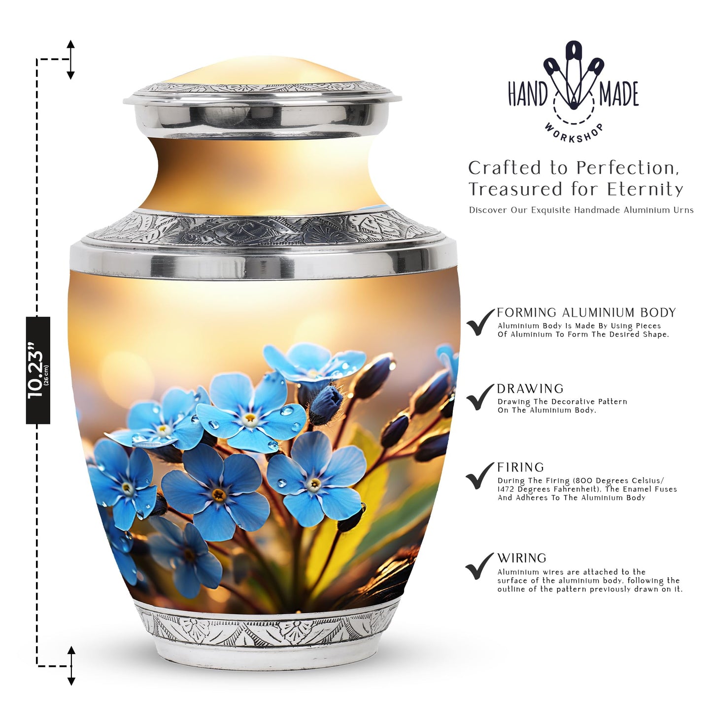 PARUHAS Cremation Forget Me Not Flower Urn - Urns for Ashes Adult Female & Dad Male - Funeral Urns Fopr Human Ashes - Burial Urns for Adult Human Ashes - Unique Urns for Human Ashes (Size - 10inch)
