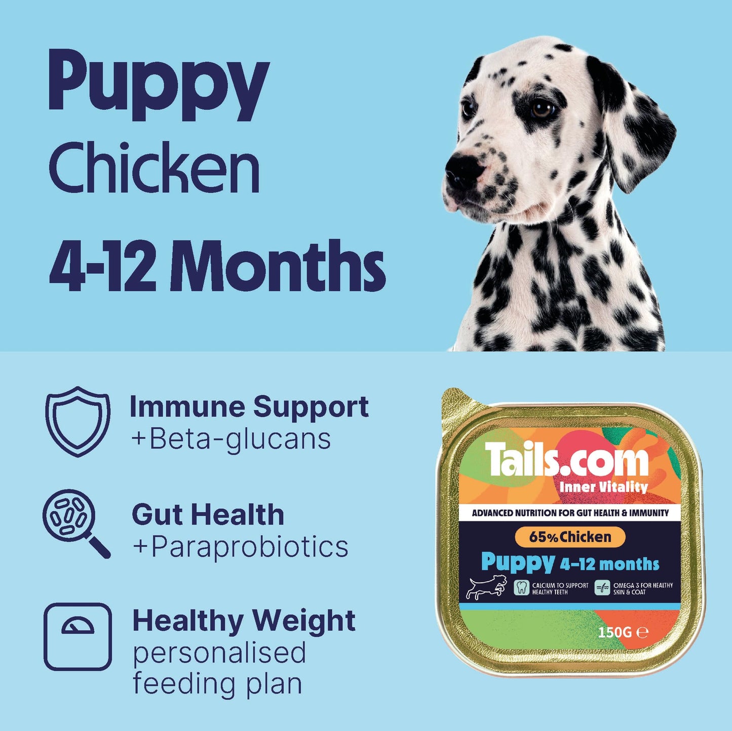 Tails.com Inner Vitality - Wet Dog Food Tray Sensitive Adult Chicken & Cod 11 x 150g - 1-7 yrs - Grain free recipe - Source of Omega 3 to support healthy skin & coat