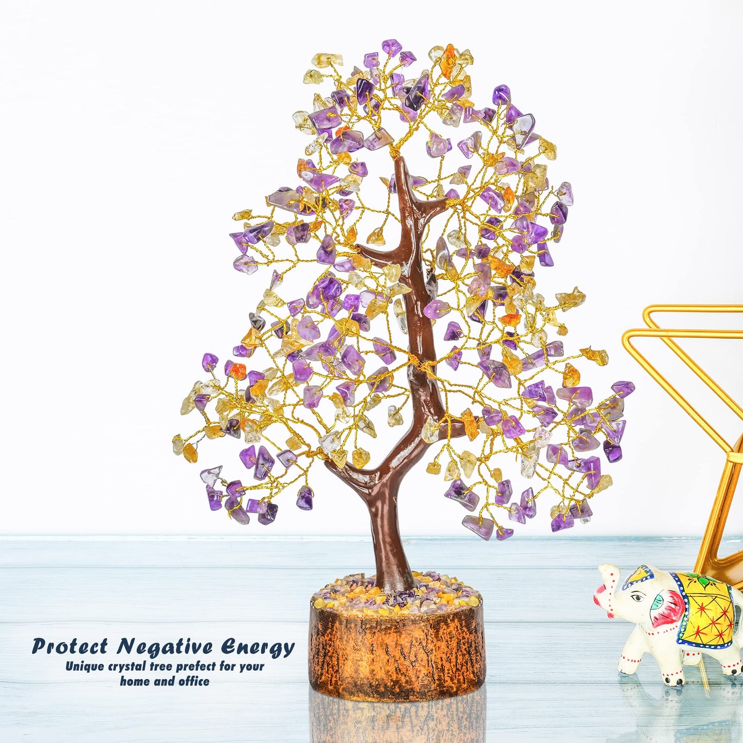 Tree of Life Gemstone Bonsai - Artificial Home and Office Decor, Spiritual Gift With Chakra Stones, Love Stone, Positive Energy - Crystal Rose Quartz