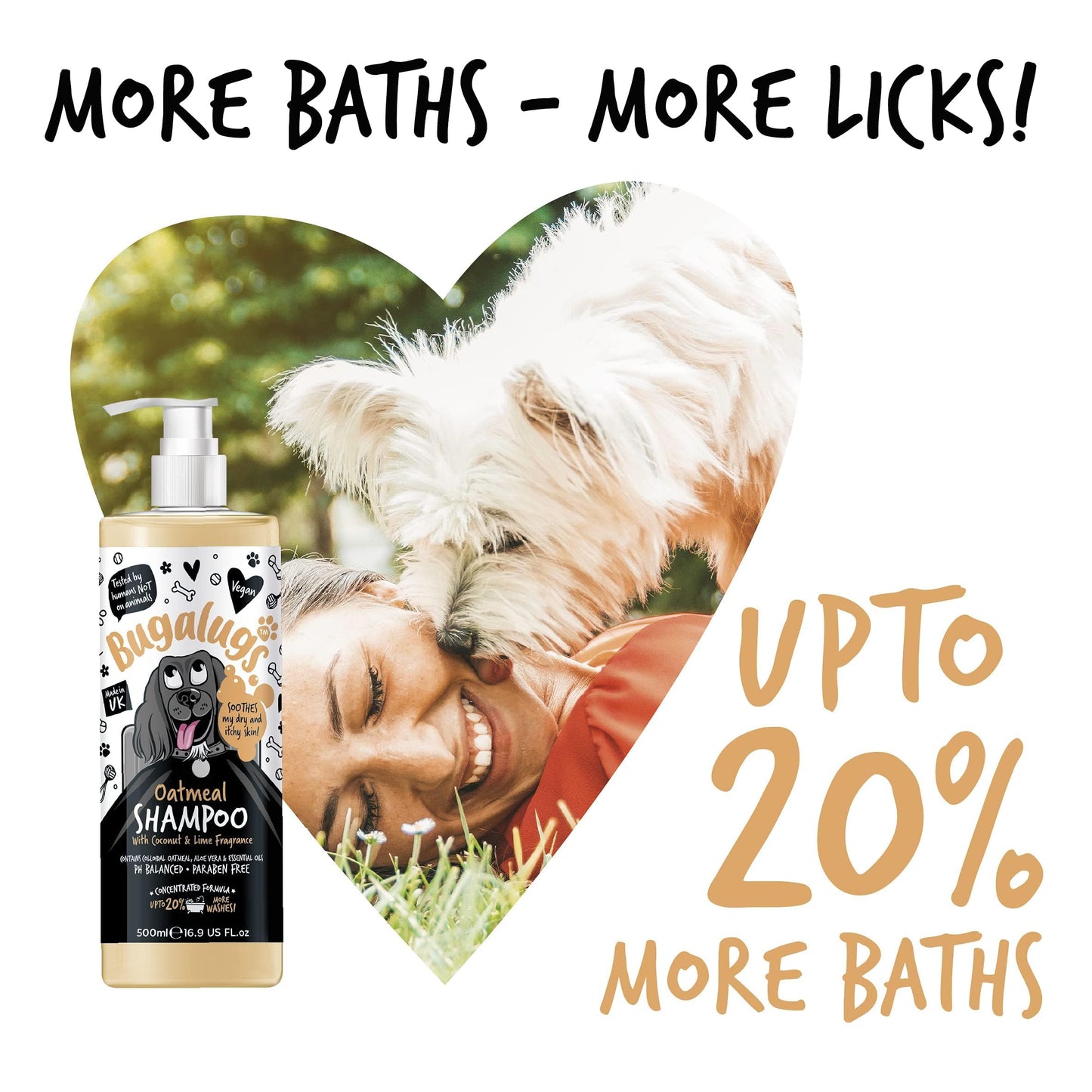 BUGALUGS Itchy Dog Shampoo with Oatmeal & Aloe Vera Dog professional Vegan dog grooming products for smelly dogs with fragrance can use as puppy shampoo (500ml)