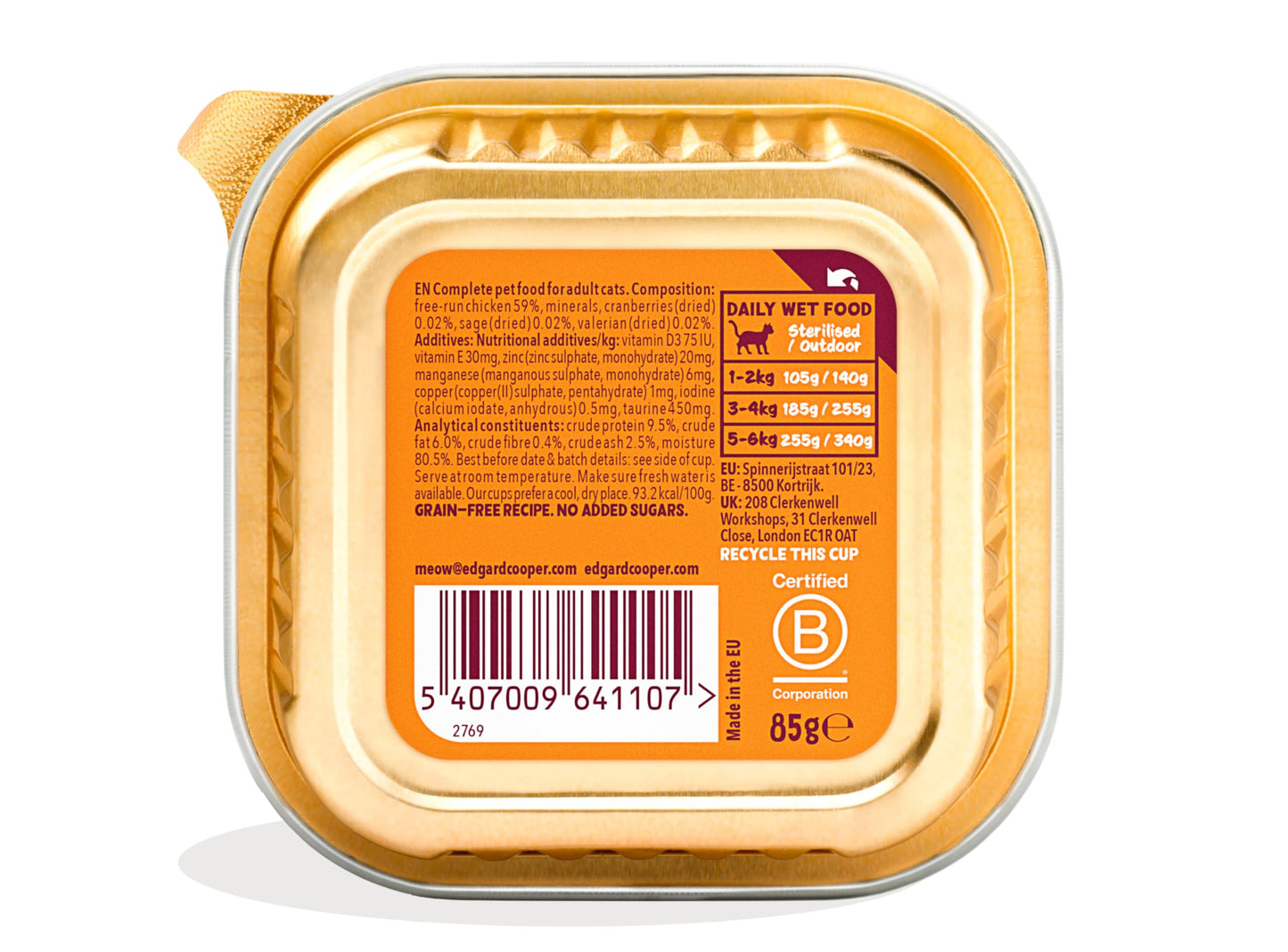Edgard Cooper Grain Free Wet Cat Food Pate for Adult Cats (Salmon&Chicken 16 x 85g), Natural Cat Food in Cup for Sterilized or Active Cats, Fresh Meat, No Added Sugar
