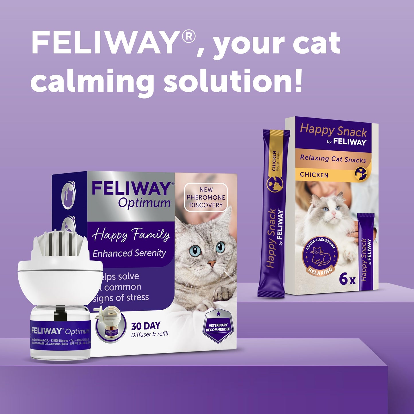FELIWAY Optimum 30 Day Cat Calming Odourless Plug In Pheromone Diffuser Starter Kit, 48ml - Helps Solve Signs of Stress in Cats & Kittens, Veterinary Recommended, Drug-free, Clinically Proven