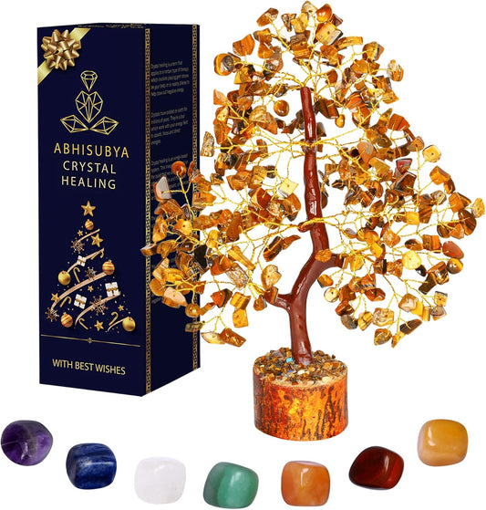 ABHISUBYA Tiger Eye Crystal Tree - Crystal Room Decor - Home Office Accessories - Spiritual Gifts for Women - Meditation Gifts