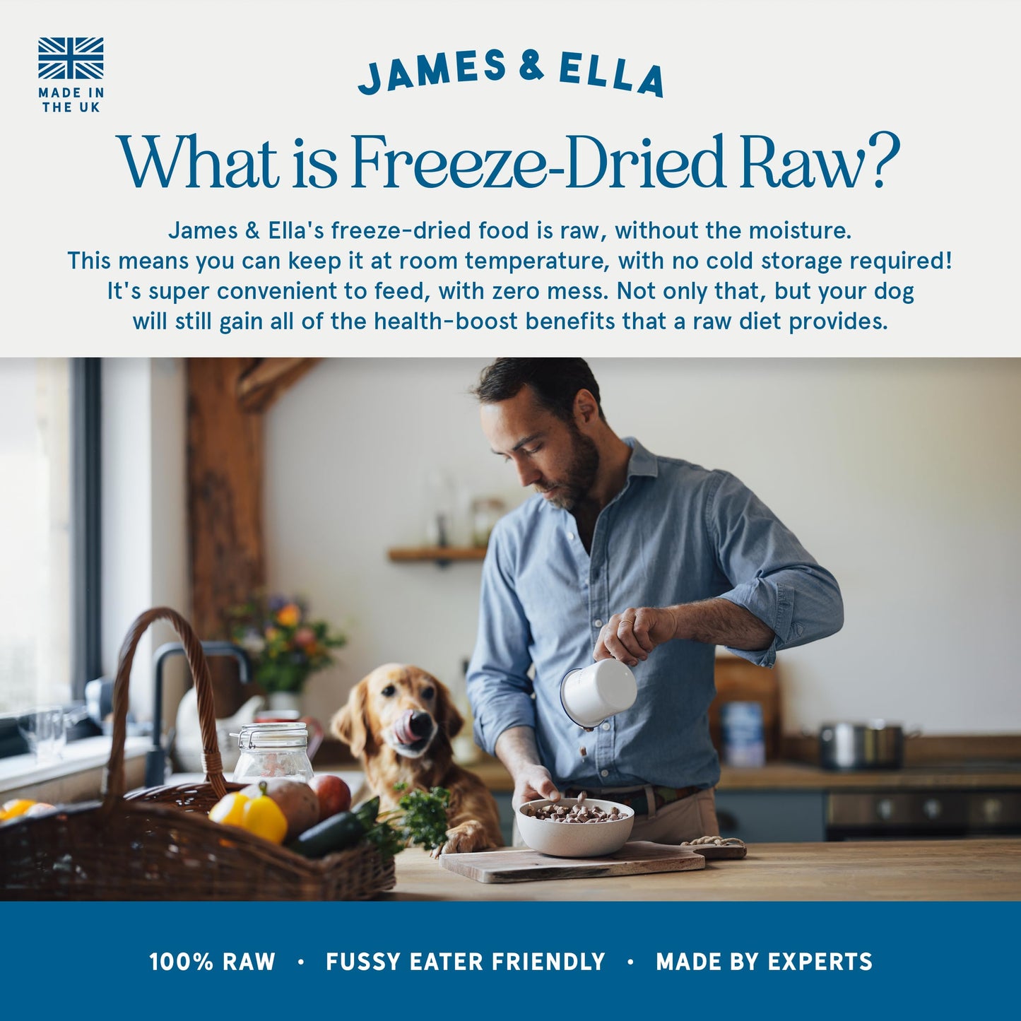 James & Ella Complete Freeze-Dried Raw Dog Food ❘ Free Run Chicken ❘ Freeze-Dried Dog Food, Packed with Protein, Essential Oils & Minerals for Happy, Healthy Dogs, Lightweight & Gluten Free (500g)