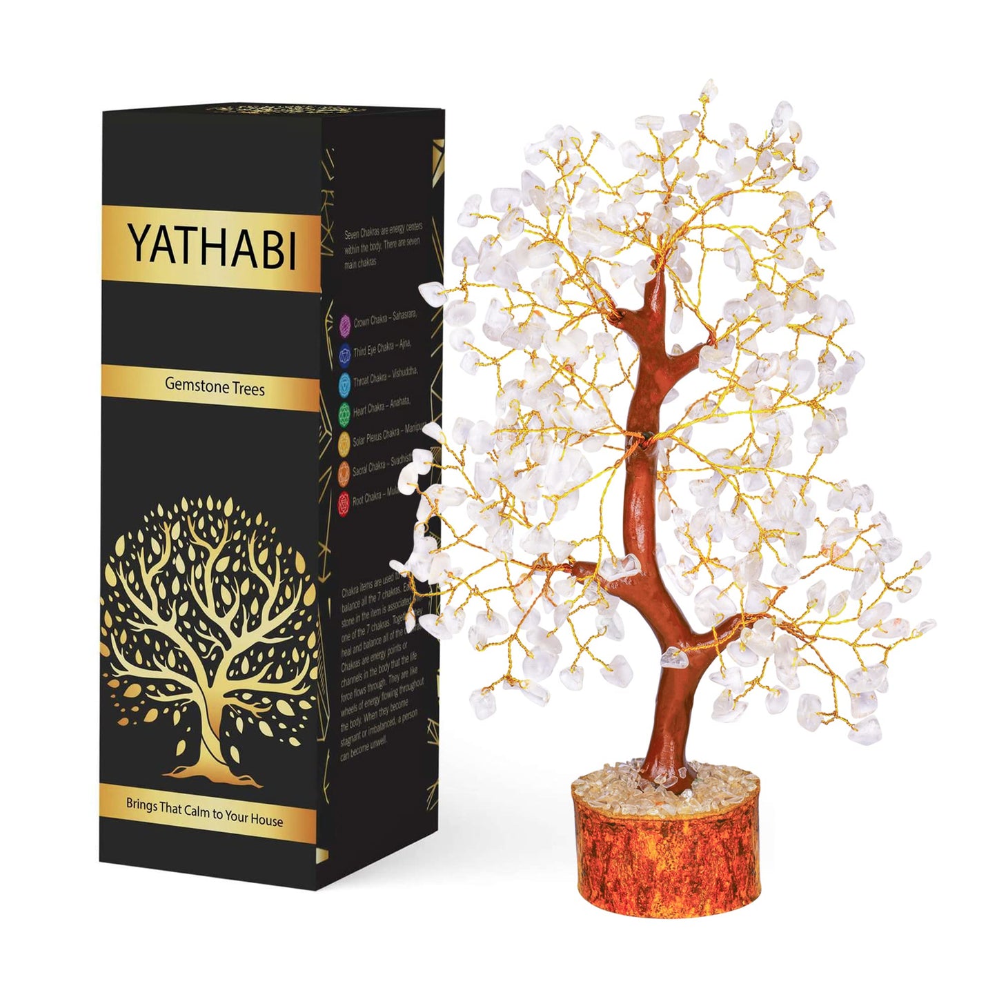 Tree of Life Gemstone Bonsai - Artificial Home and Office Decor, Spiritual Gift With Chakra Stones, Love Stone, Positive Energy - Crystal Rose Quartz