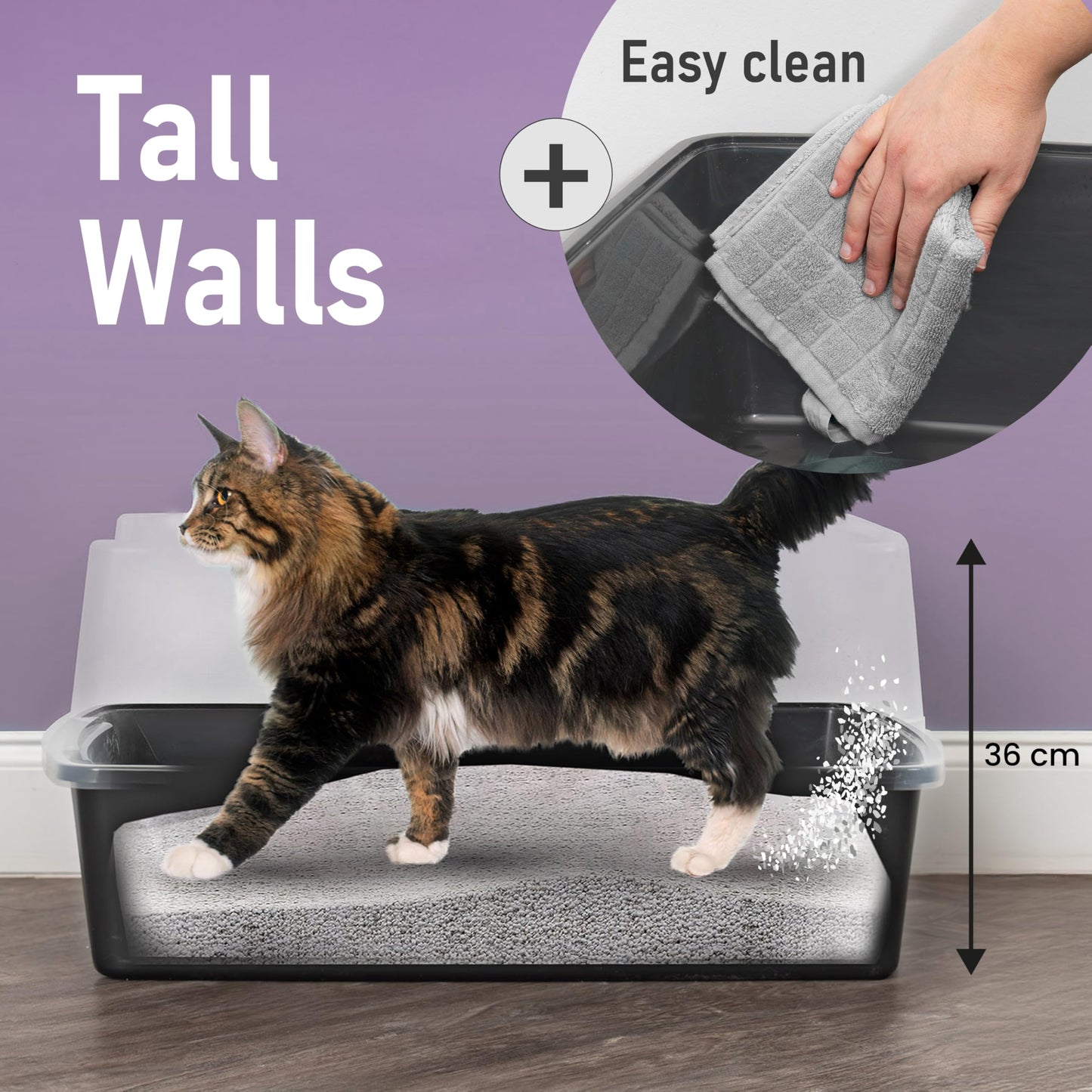 Iris Ohyama Cat Litter Tray with Scoop, Grey, Easy to Clean, Cat Litter Box, Detachable Spill Preventing Walls, For Kittens, Adult Cats, Rabbits, BPA Free, Open Top, Modern, CLH-12