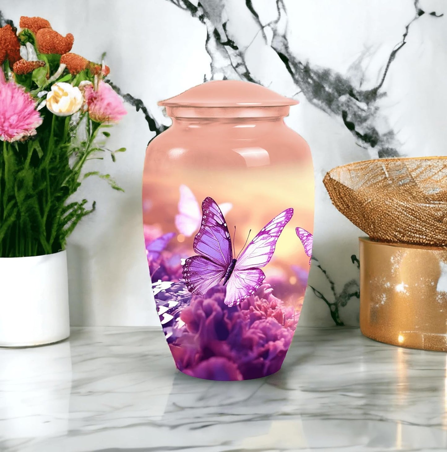 YASUBJAG Dove Urn - Aluminium Cremation Urn for Adults, Multicolor, Birds Pattern, 10 Inch