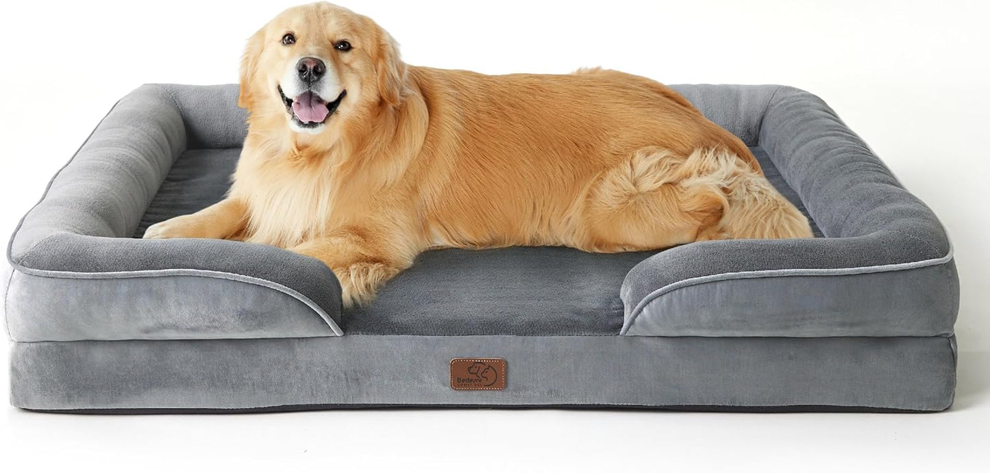 Bedsure Dog Sofa Bed Extra Large - Washable Orthopedic Dog Beds and Couch with Removable Flannel Zipper Cover, XL Plus Waterproof Human Dog Bed for Adults, Squre Pet Bed