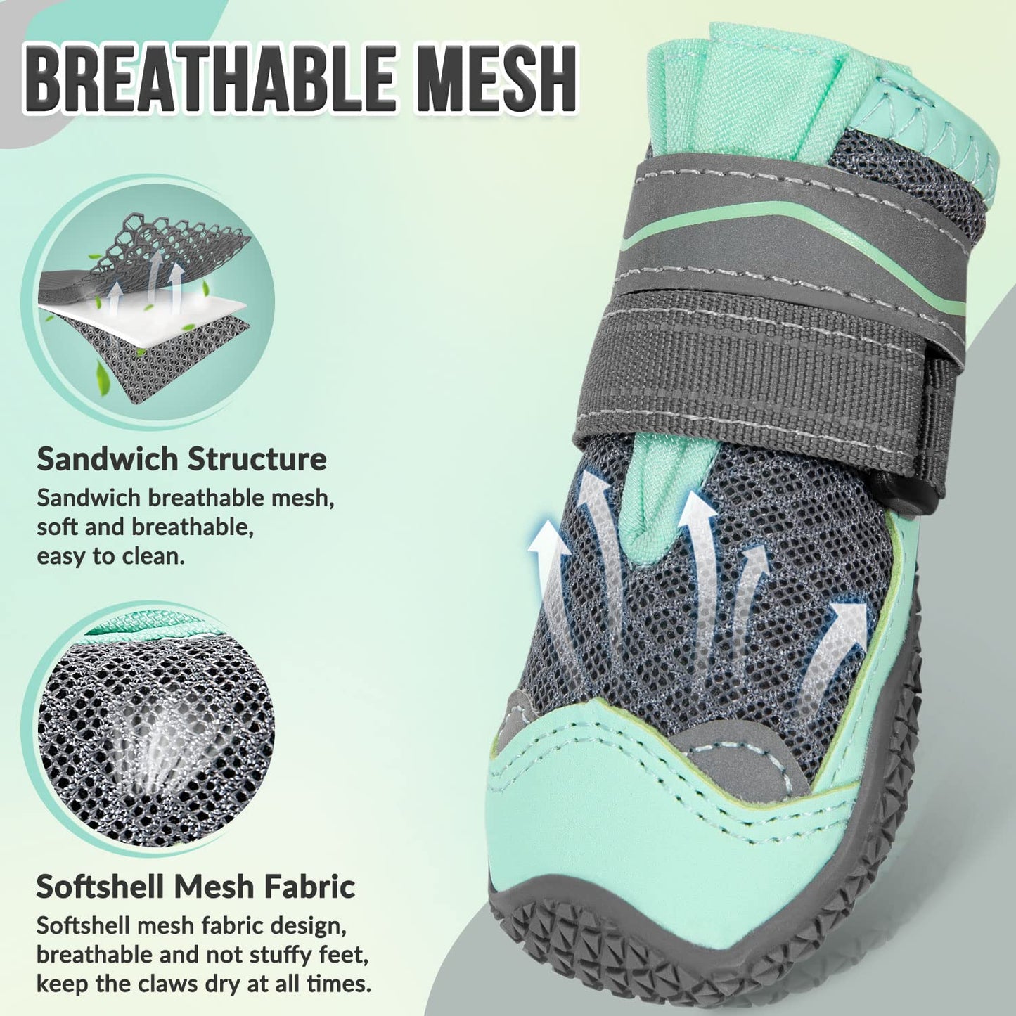 Eyein Dog Boots Paw Protector, Breathable Dog Boots for Injured Paws Waterproof, Dual Adjustable Washable Non-Slip Dog Shoes for Walking, Reflective Dog Shoes for Small Medium Large Dogs(2pcs)