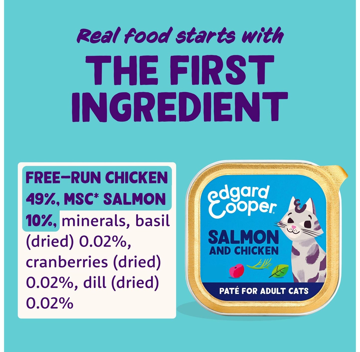 Edgard Cooper Grain Free Wet Cat Food Pate for Adult Cats (Salmon&Chicken 16 x 85g), Natural Cat Food in Cup for Sterilized or Active Cats, Fresh Meat, No Added Sugar