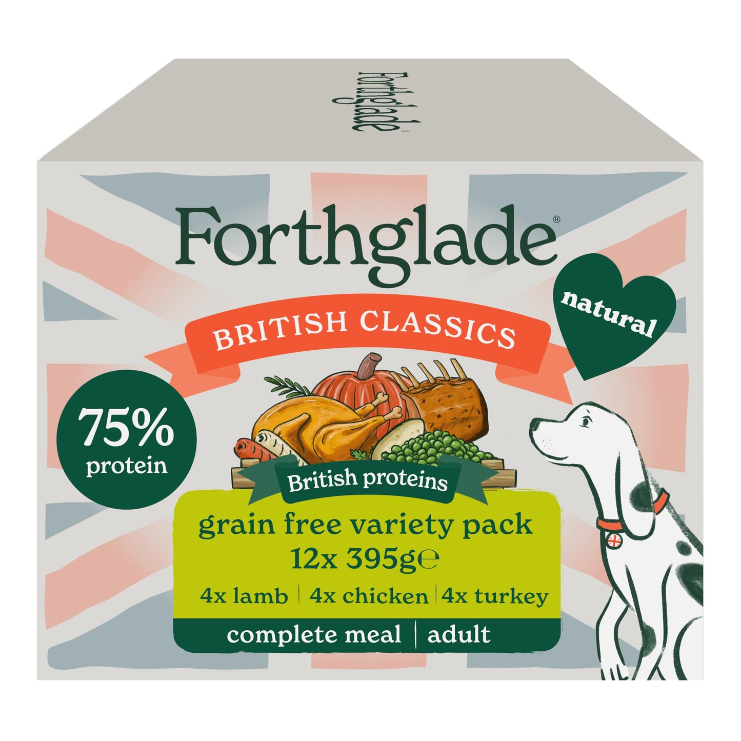 Forthglade British Classics Wet Dog Food Variety Pack (12 x 395g Trays) - Grain Free & Hypoallergenic Dog Food, Adult 1 Year+, Chicken, Lamb and Beef with Vegetables, Stomach Sensitive Meals
