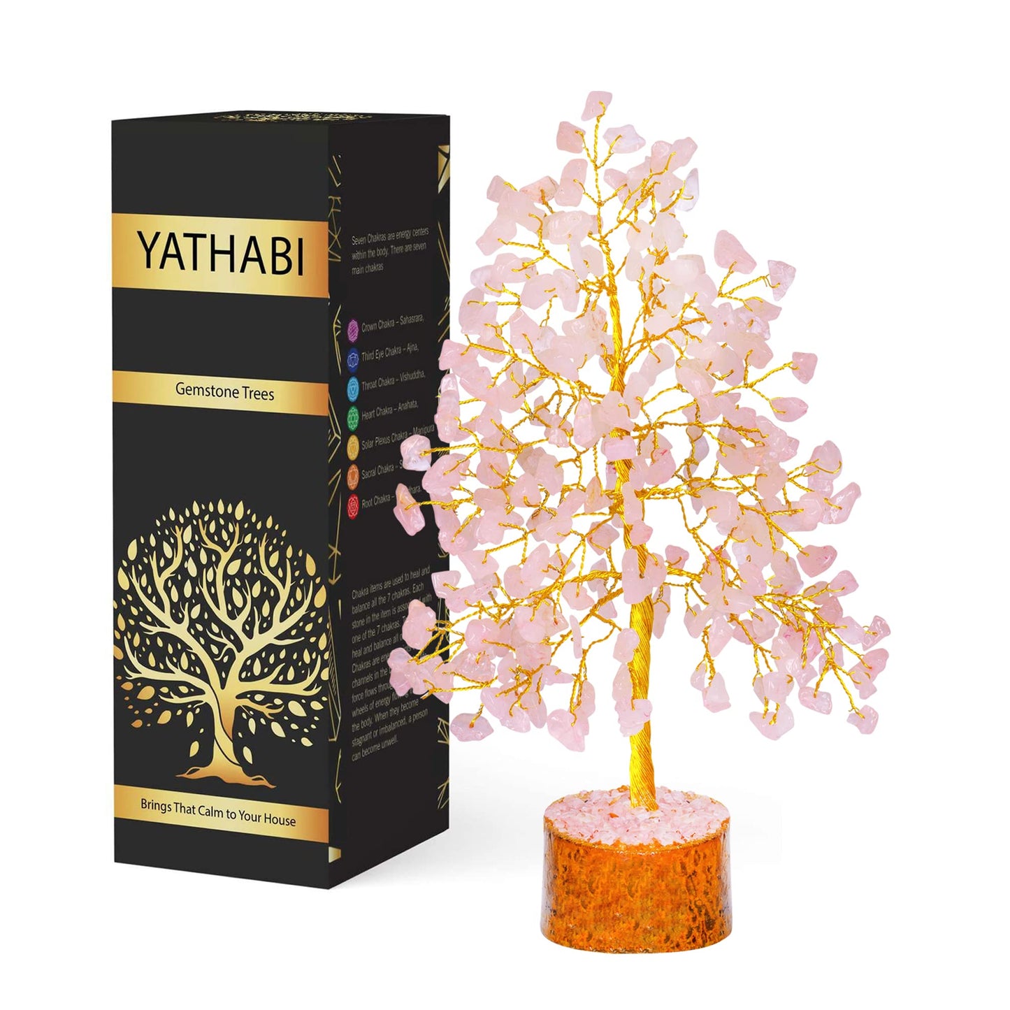 Tree of Life Gemstone Bonsai - Artificial Home and Office Decor, Spiritual Gift With Chakra Stones, Love Stone, Positive Energy - Crystal Rose Quartz