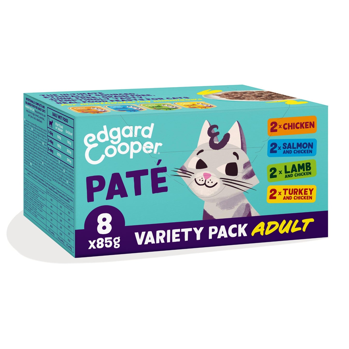 Edgard Cooper Grain Free Wet Cat Food Pate for Adult Cats (Salmon&Chicken 16 x 85g), Natural Cat Food in Cup for Sterilized or Active Cats, Fresh Meat, No Added Sugar