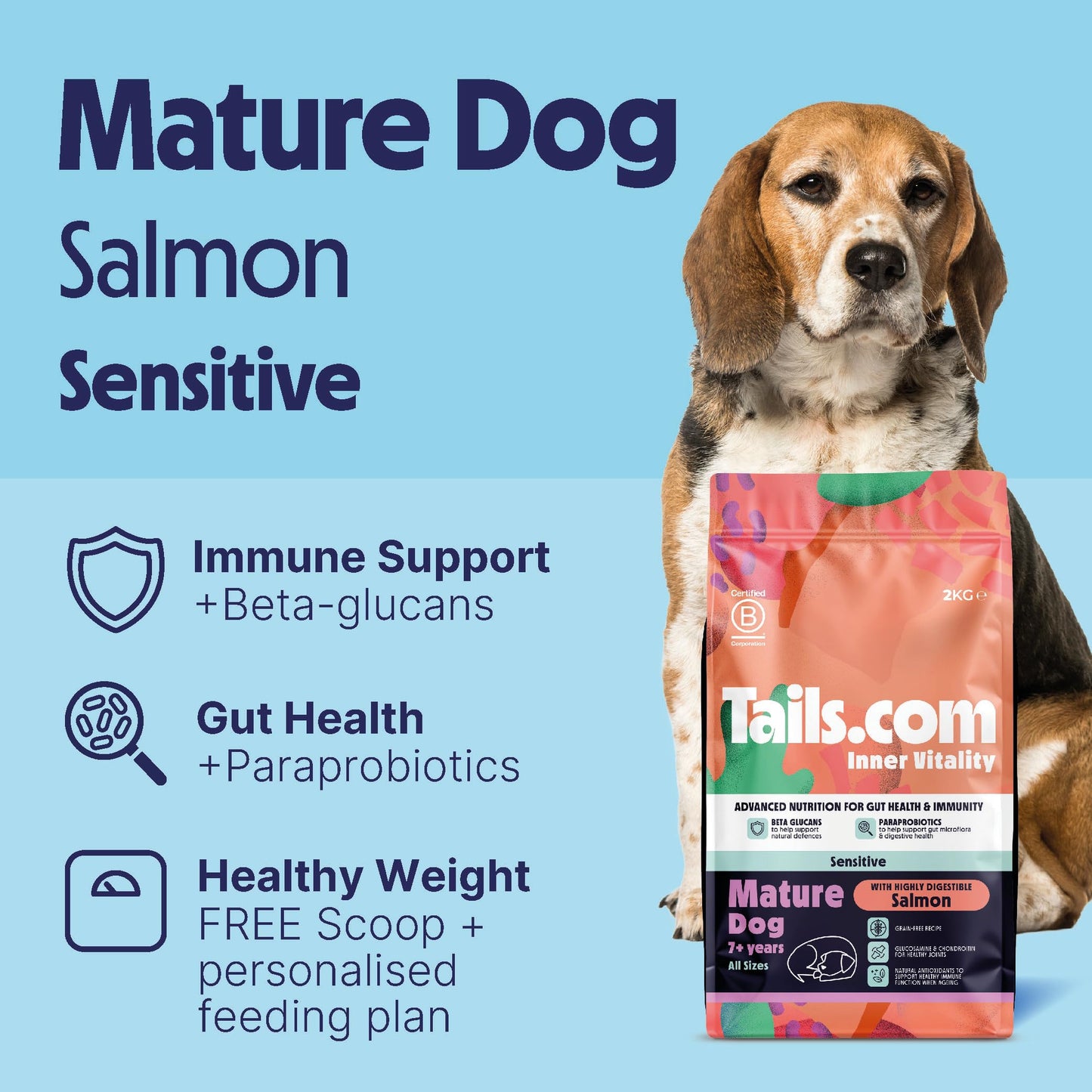 Tails.com Inner Vitality - Dry Dog Food Medium & Large Adult Chicken 2kg - 1-7 yrs - Source of glucosamine & chondroitin to support healthy joints