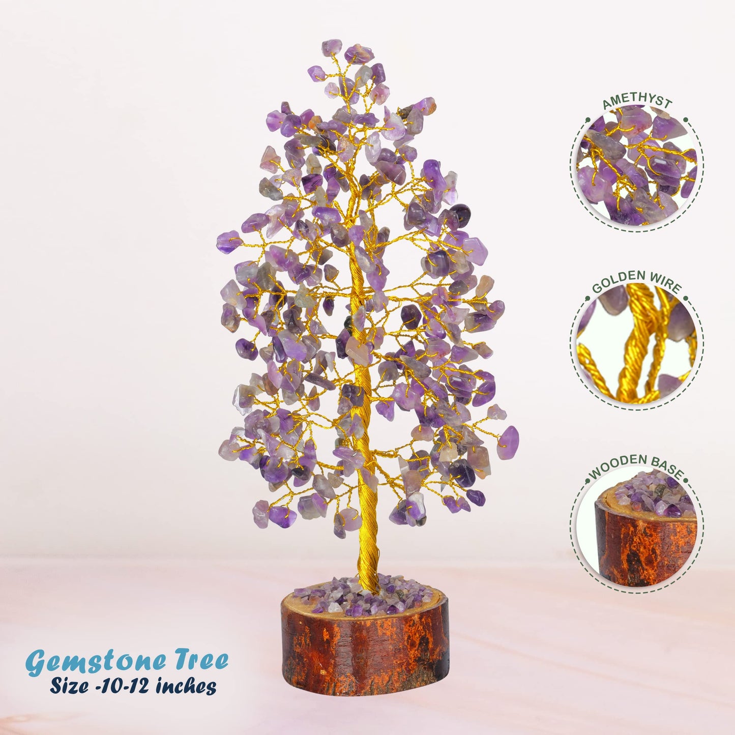 Tree of Life Gemstone Bonsai - Artificial Home and Office Decor, Spiritual Gift With Chakra Stones, Love Stone, Positive Energy - Crystal Rose Quartz
