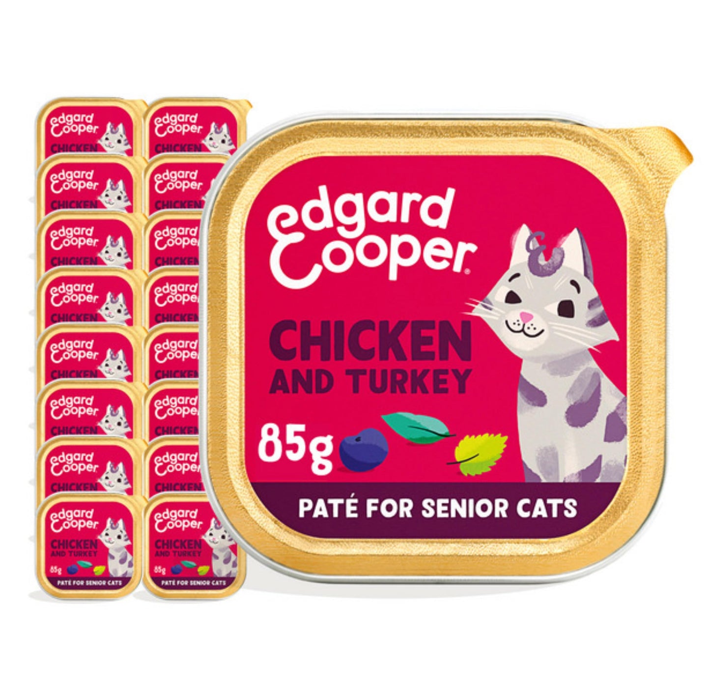 Edgard Cooper Grain Free Wet Cat Food Pate for Adult Cats (Salmon&Chicken 16 x 85g), Natural Cat Food in Cup for Sterilized or Active Cats, Fresh Meat, No Added Sugar