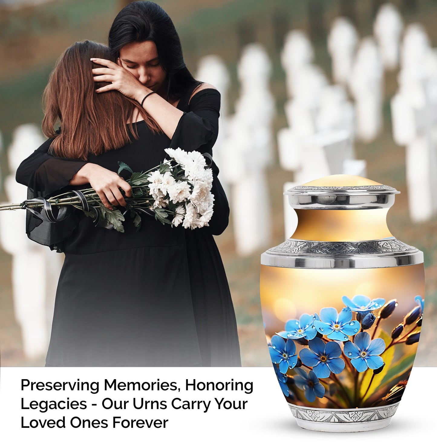 PARUHAS Cremation Forget Me Not Flower Urn - Urns for Ashes Adult Female & Dad Male - Funeral Urns Fopr Human Ashes - Burial Urns for Adult Human Ashes - Unique Urns for Human Ashes (Size - 10inch)