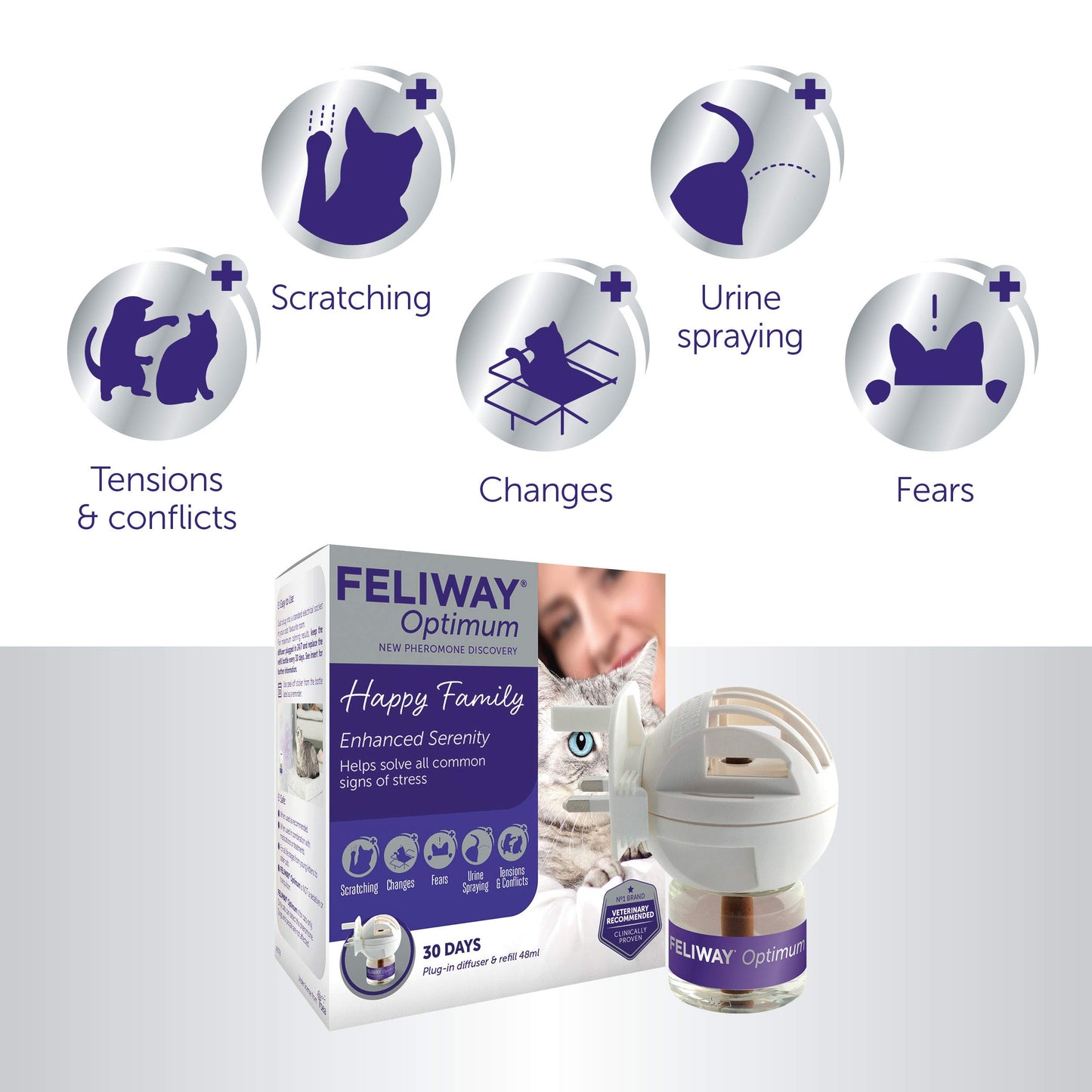 FELIWAY Optimum 30 Day Cat Calming Odourless Plug In Pheromone Diffuser Starter Kit, 48ml - Helps Solve Signs of Stress in Cats & Kittens, Veterinary Recommended, Drug-free, Clinically Proven