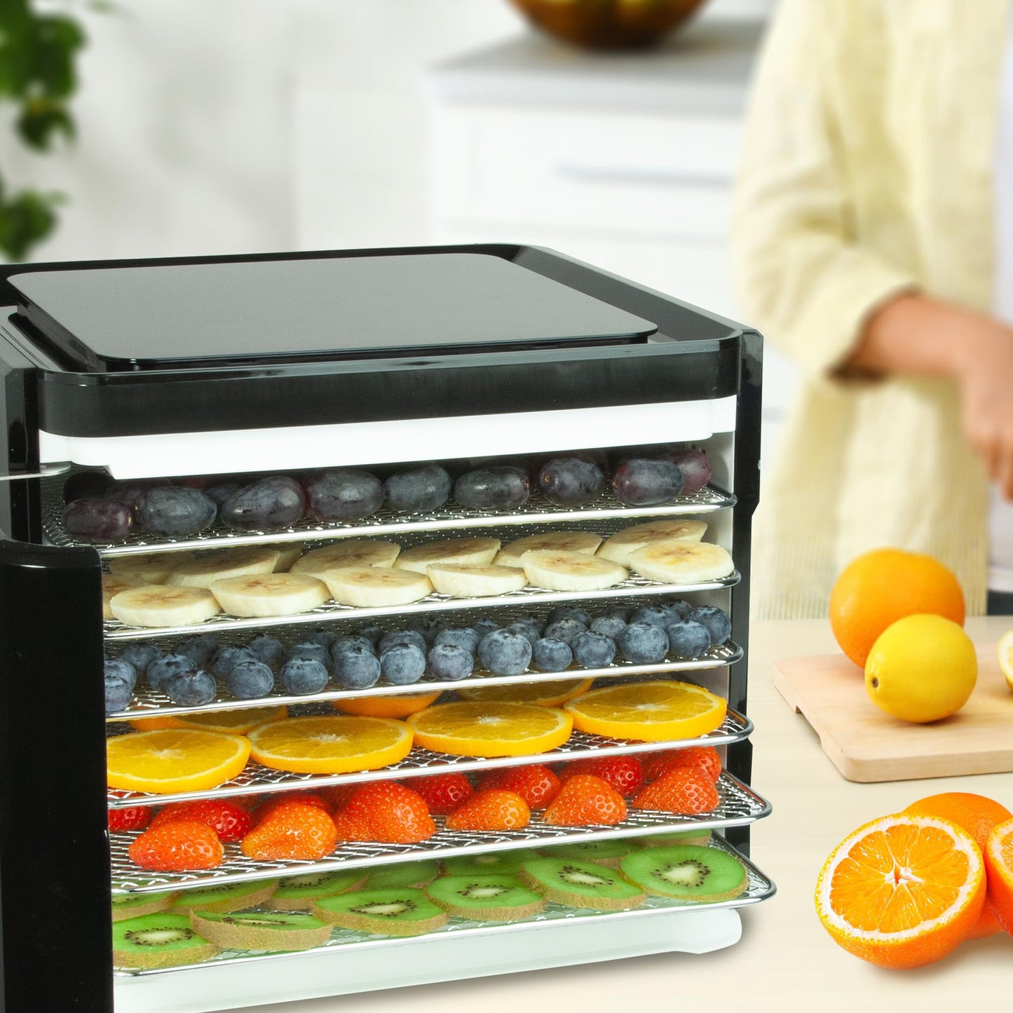 Nebula 450W Round 5 Tray Food Dehydrator | Adjustable Height, 35-70°C Temperature Control, 1-48 Hour Timer, Mesh Trays | Compact & Efficient Drying for Fruits, Vegetables, Meat, Herbs & Snacks
