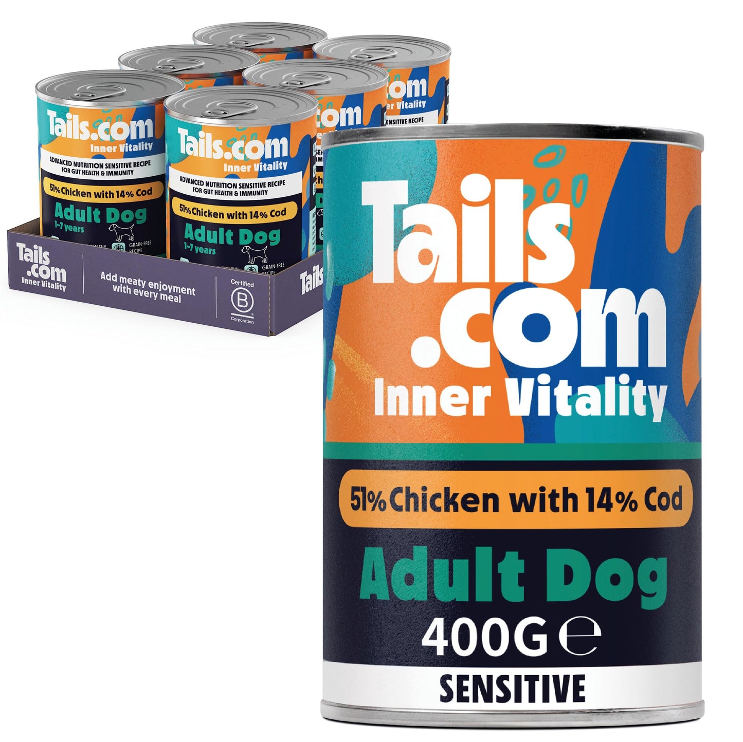 Tails.com Inner Vitality - Wet Dog Food Tin Adult Chicken 6 x 400g - 1-7 yrs - Source of antioxidants from parsley & blueberry extract