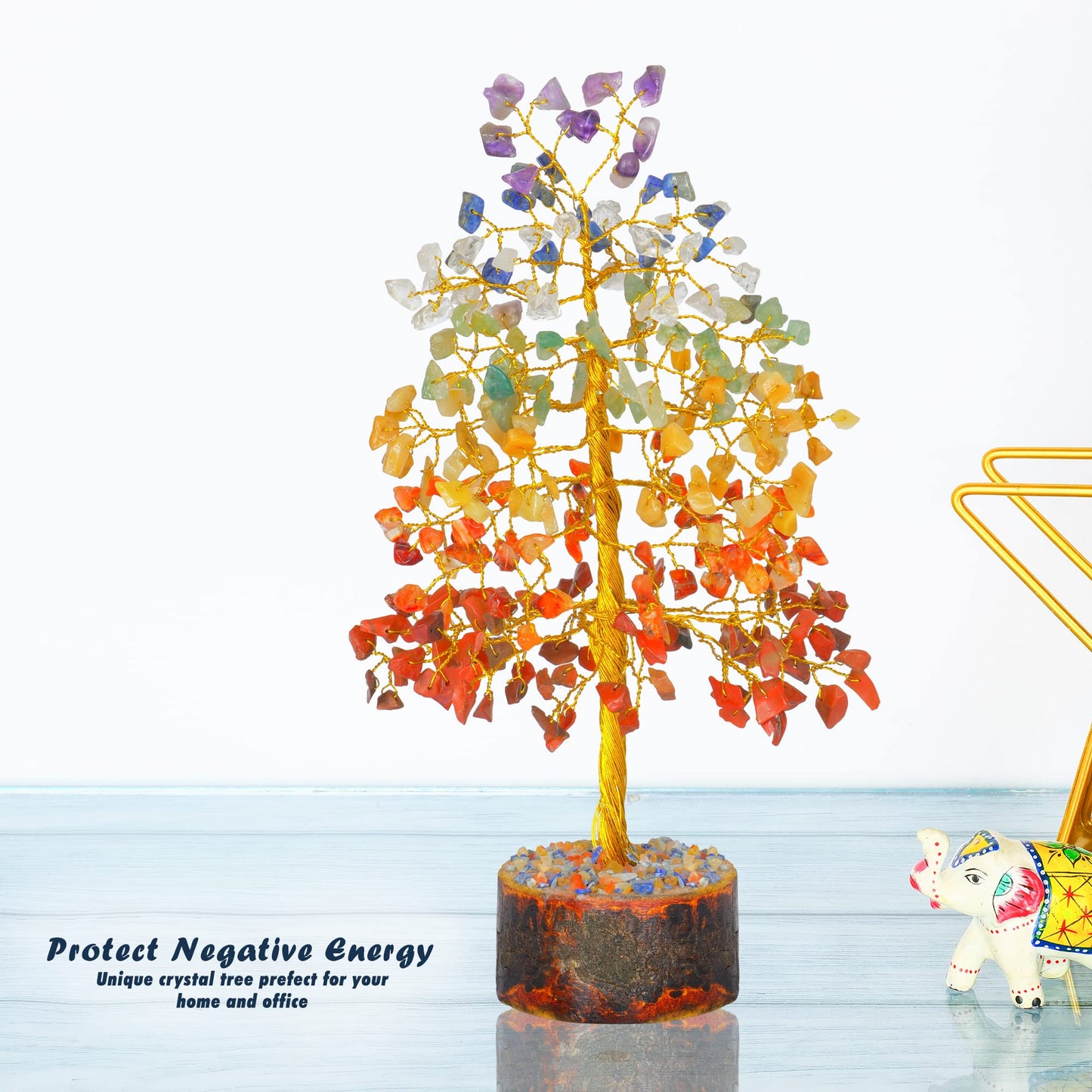 Tree of Life Gemstone Bonsai - Artificial Home and Office Decor, Spiritual Gift With Chakra Stones, Love Stone, Positive Energy - Crystal Rose Quartz
