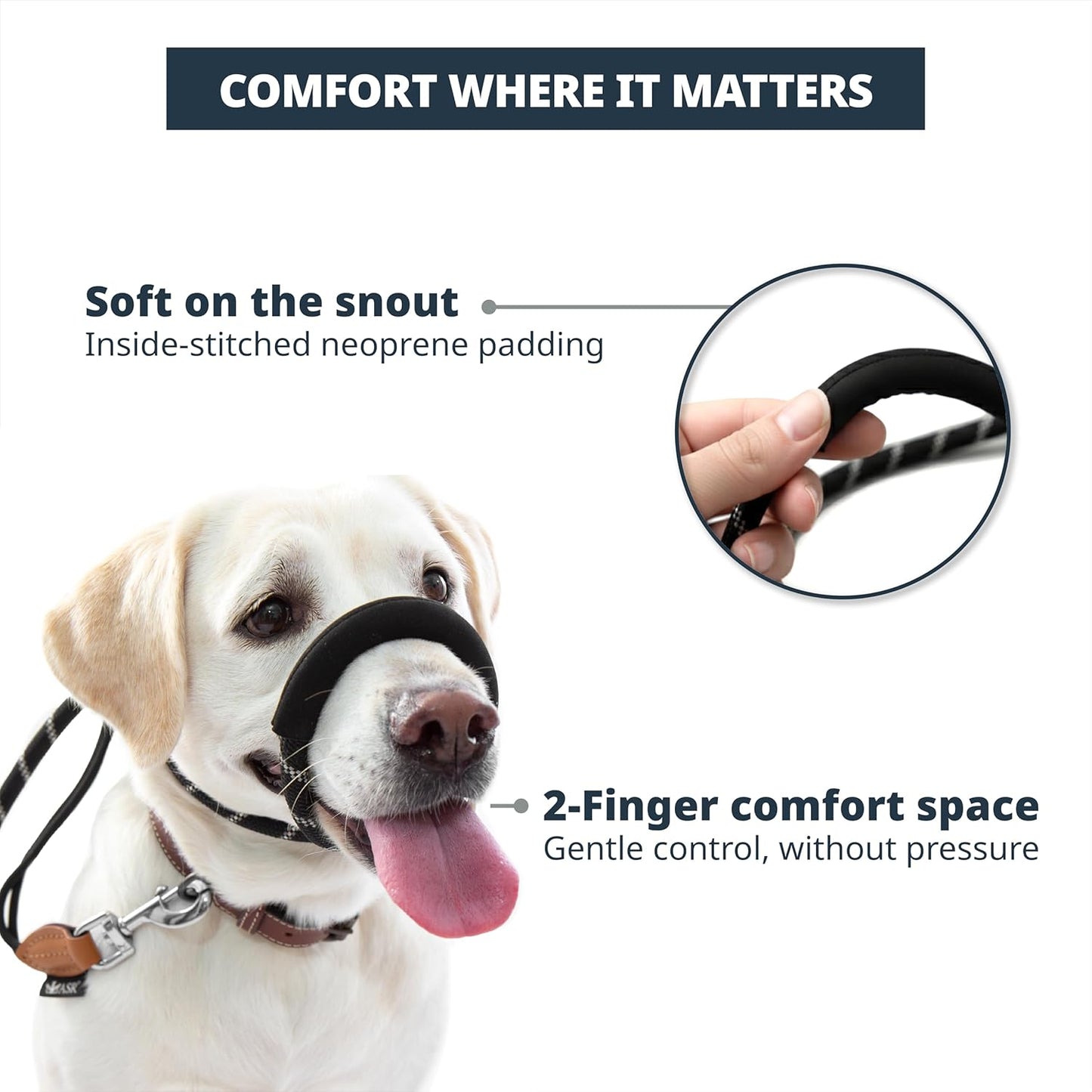 Figure of 8 Slip Lead for Dogs, Dual-Use No-Pull Training Leash with Stopper, Neoprene Nose Padding, Reflective Safety Strip and Robust Static 14-Core Nylon Rope