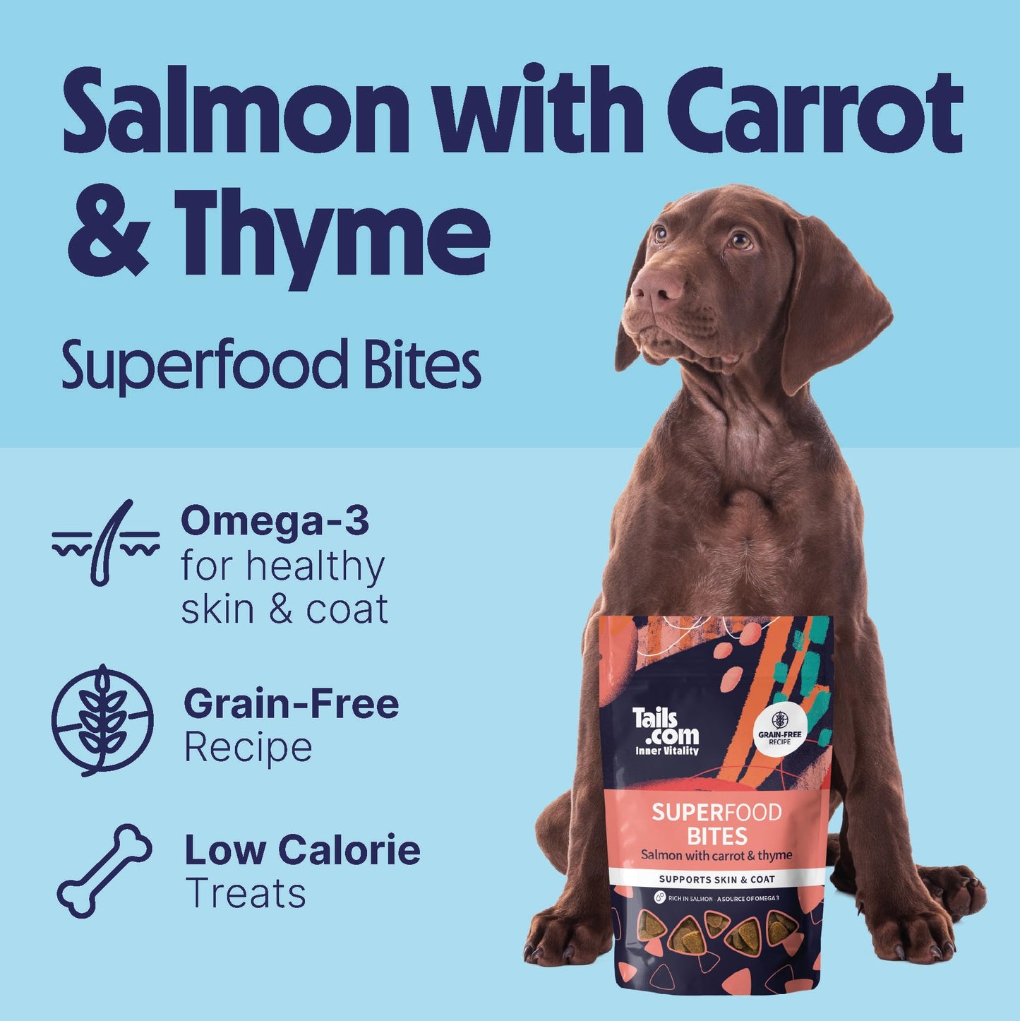 Tails.com Inner Vitality - Dog Treats Superfood Bites Salmon 10 x 80g - Grain free recipe - Rich in salmon, a source of Omega 3