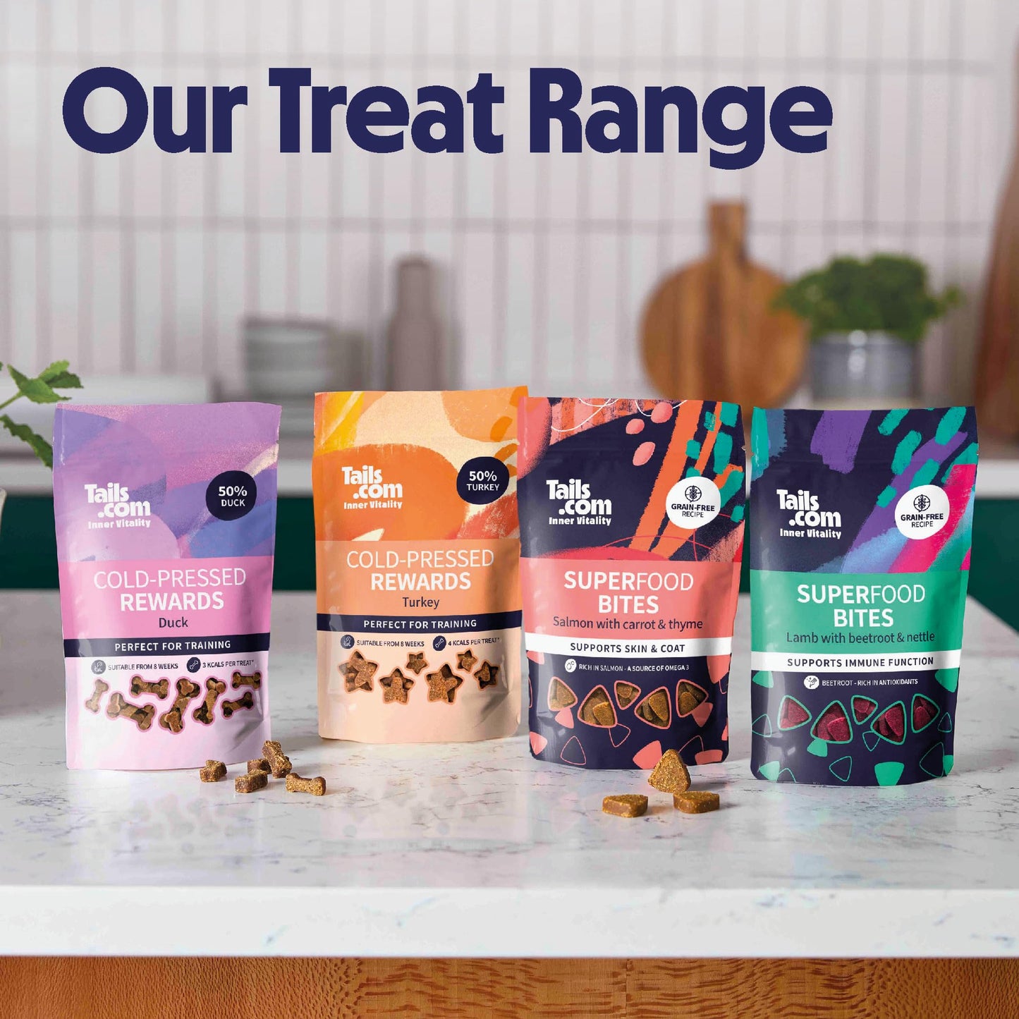 Tails.com Inner Vitality - Dog Treats Superfood Bites Salmon 10 x 80g - Grain free recipe - Rich in salmon, a source of Omega 3