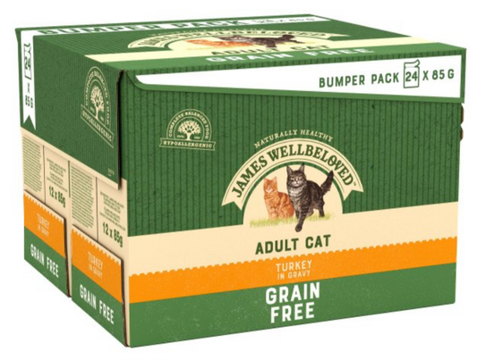 James Wellbeloved Adult Cat Grain Free Turkey in Gravy Pouches 2x24 x 85g