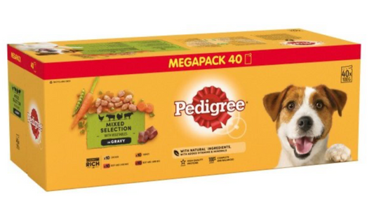 Pedigree Pouches Chicken Beef Turkey Lamb in Gravy 40 x 100g Mega Pack