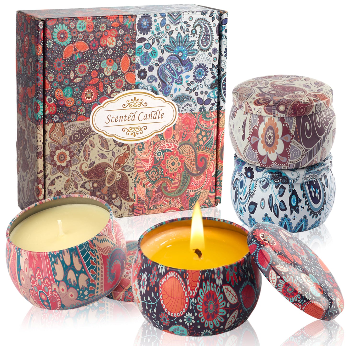 Auralome Scented Candles Sets for Women - Natural Soy Wax Aromatherapy Candle Small Gifts Long Burn Fragranced Aroma Candle Set of 4 4.4 Oz for Birthday Mum Teacher Mothers Day Christmas Diwali Bath